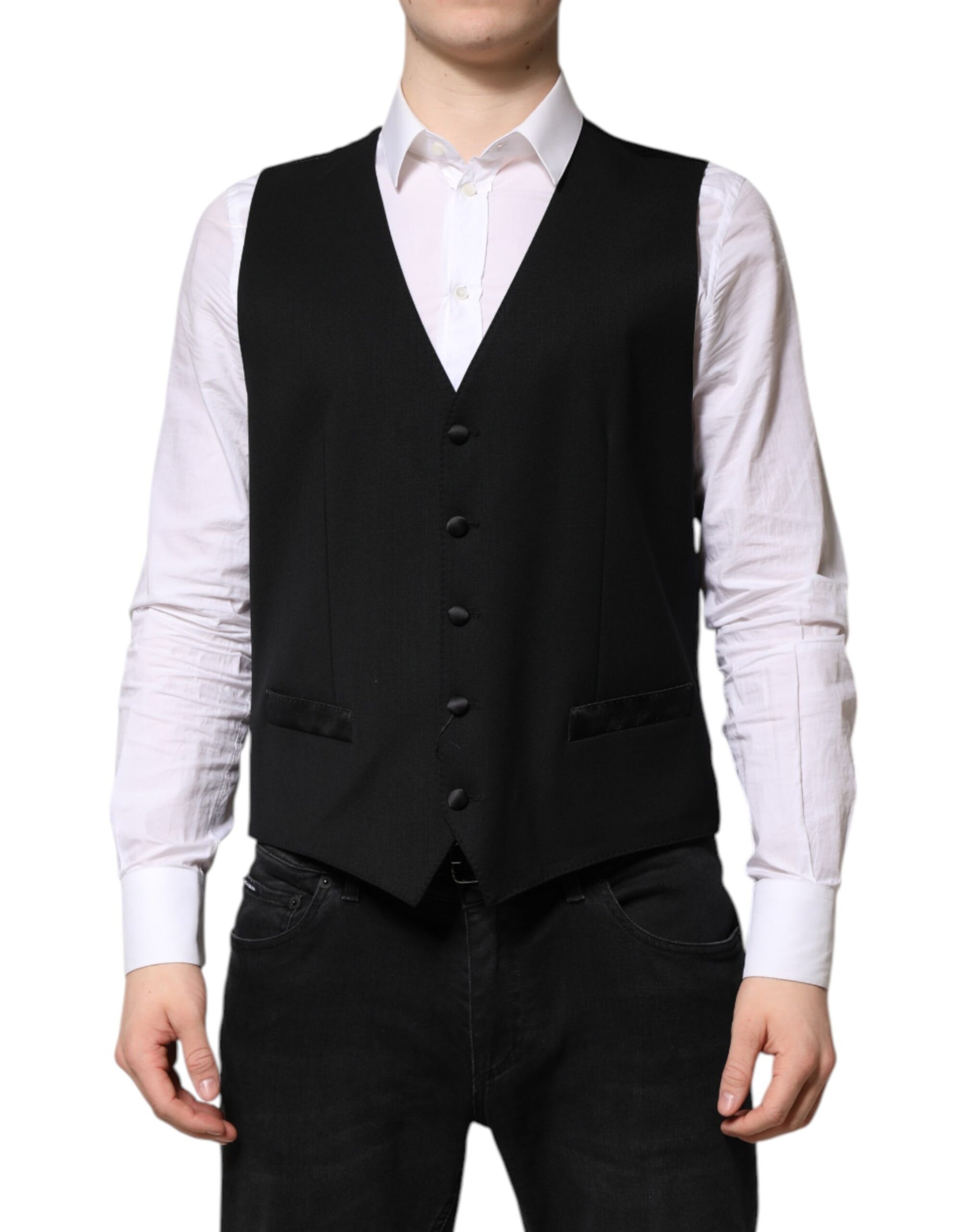 Dolce & Gabbana Black Wool Dress Formal Men Waistcoat Vest | Regal Royce