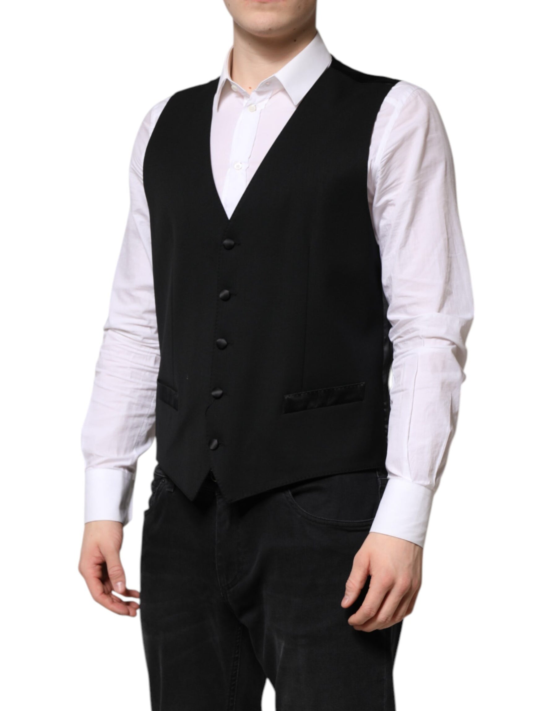 Dolce & Gabbana Black Wool Dress Formal Men Waistcoat Vest | Regal Royce