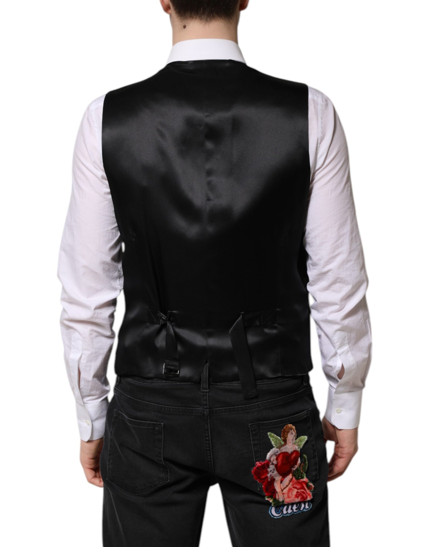 Dolce & Gabbana Black Wool Dress Formal Men Waistcoat Vest | Regal Royce