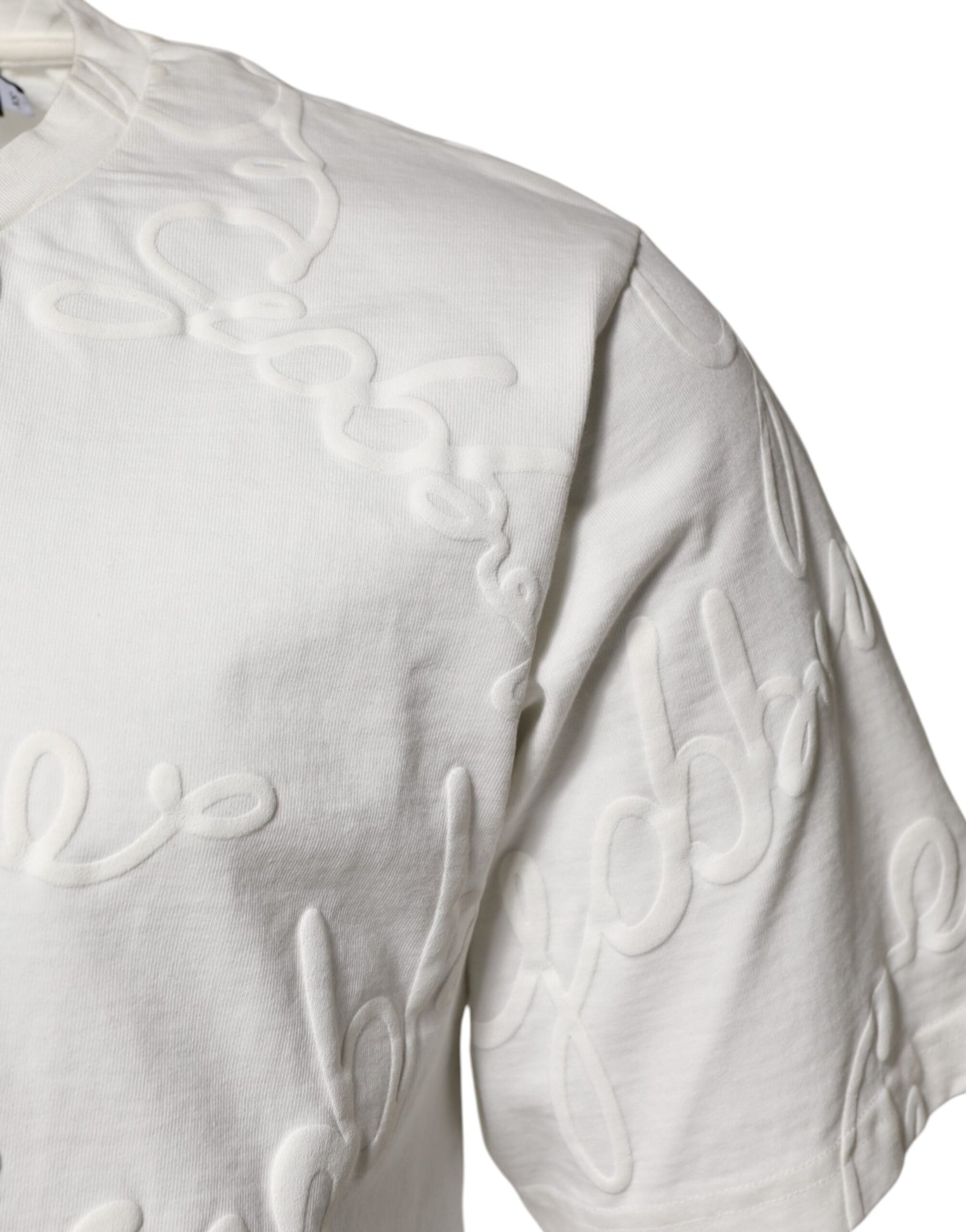 Dolce & Gabbana White Cotton Logo Embossed Crew Neck T-shirt | Regal Royce