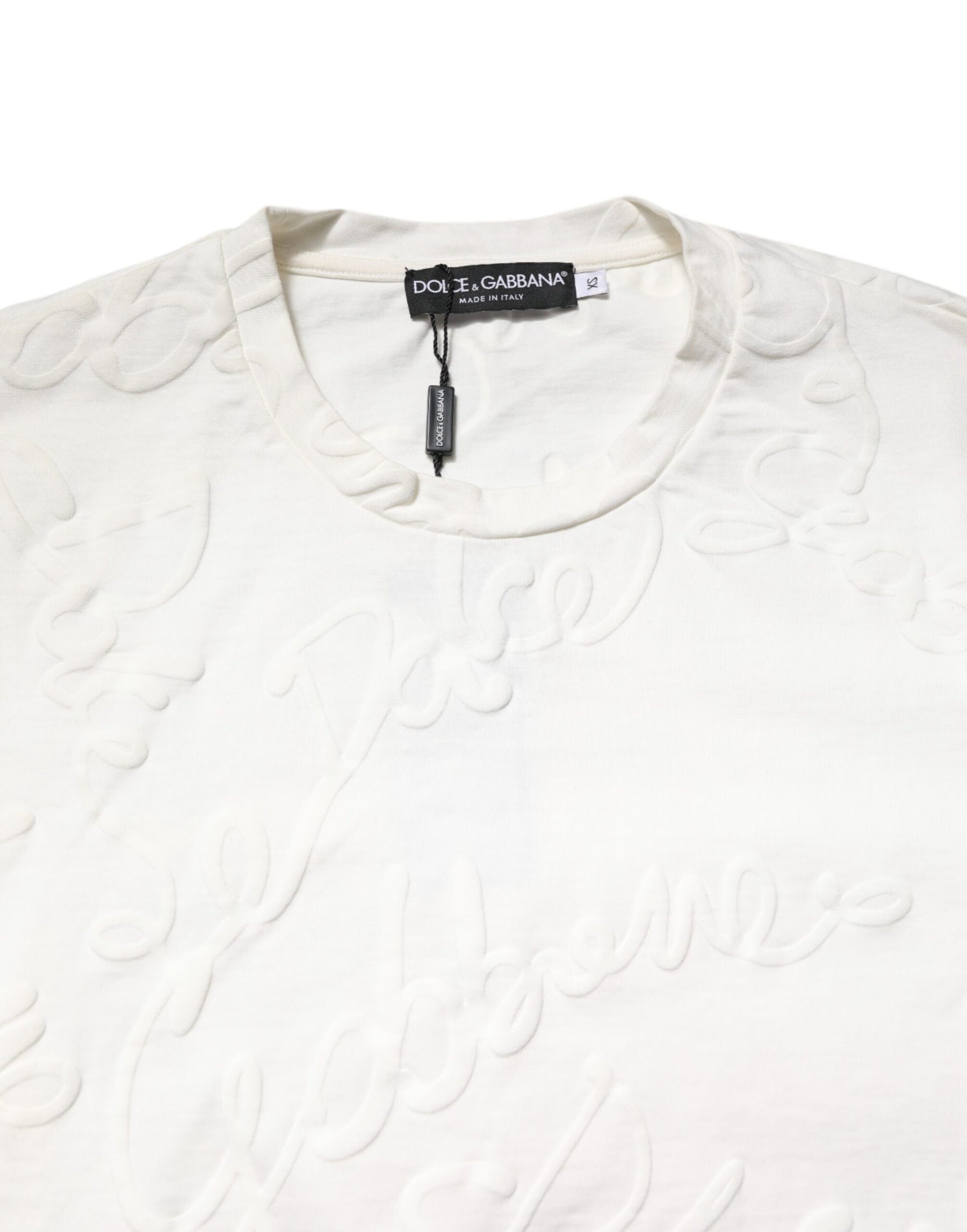 Dolce & Gabbana White Cotton Logo Embossed Crew Neck T-shirt | Regal Royce
