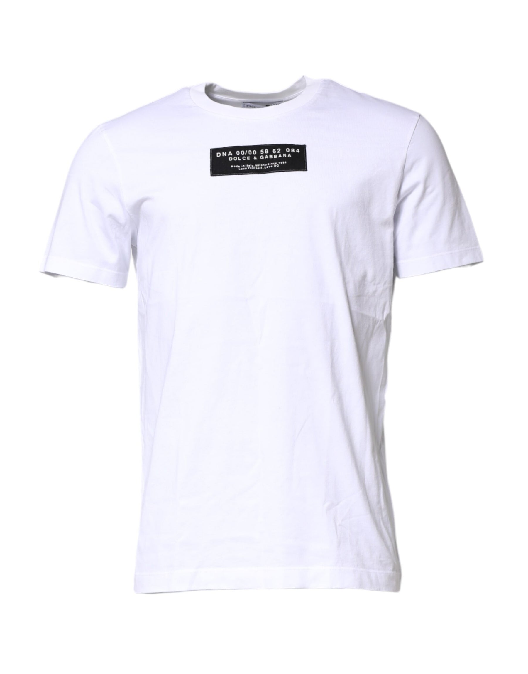 Dolce & Gabbana White Cotton Logo Patch Crew Neck T-shirt | Regal Royce