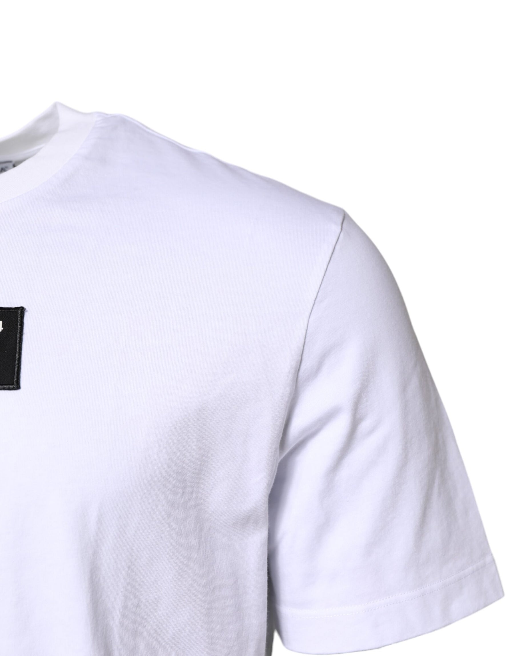 Dolce & Gabbana White Cotton Logo Patch Crew Neck T-shirt | Regal Royce