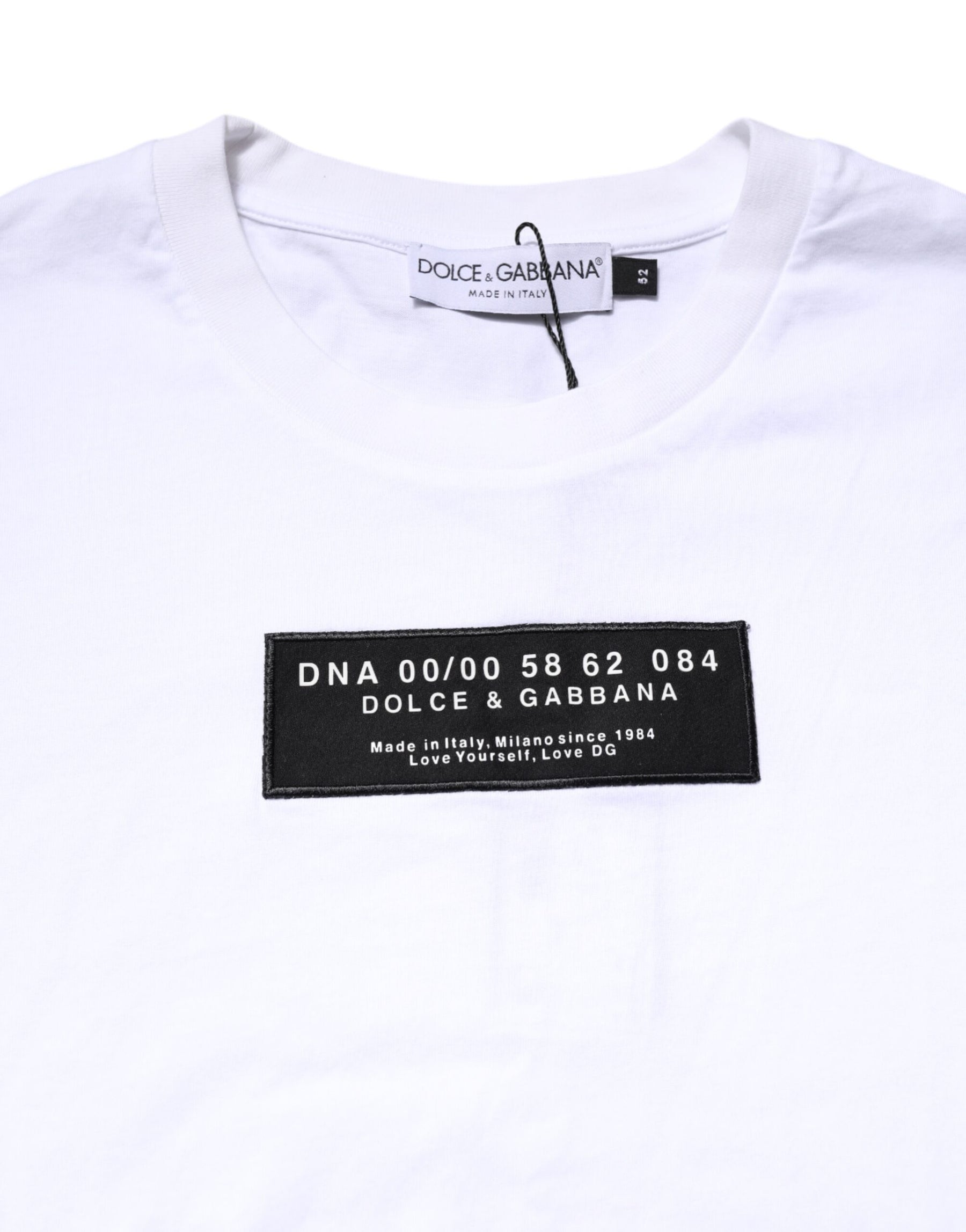 Dolce & Gabbana White Cotton Logo Patch Crew Neck T-shirt | Regal Royce
