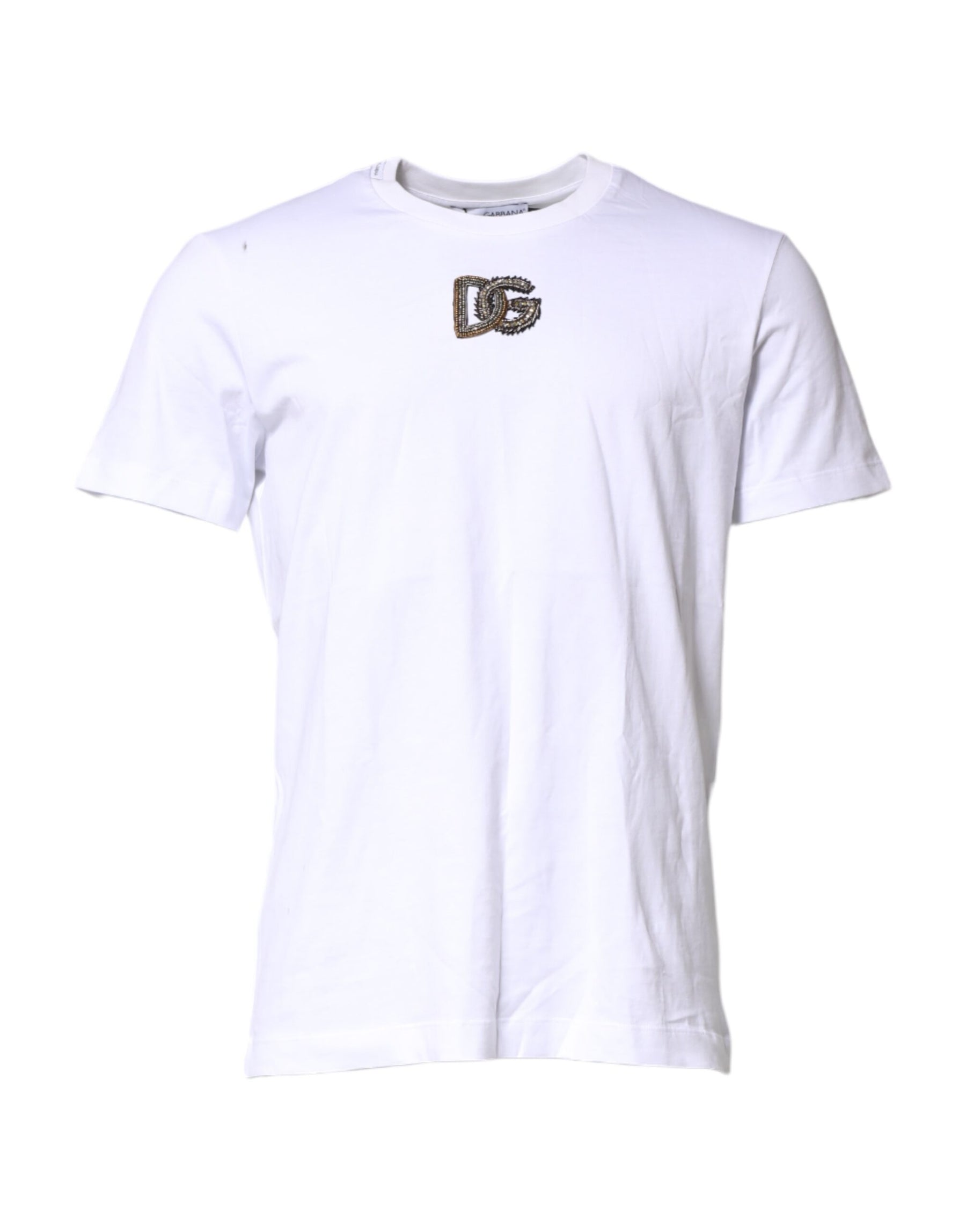 Dolce & Gabbana White Logo Embroidery Crew Neck T-shirt | Regal Royce