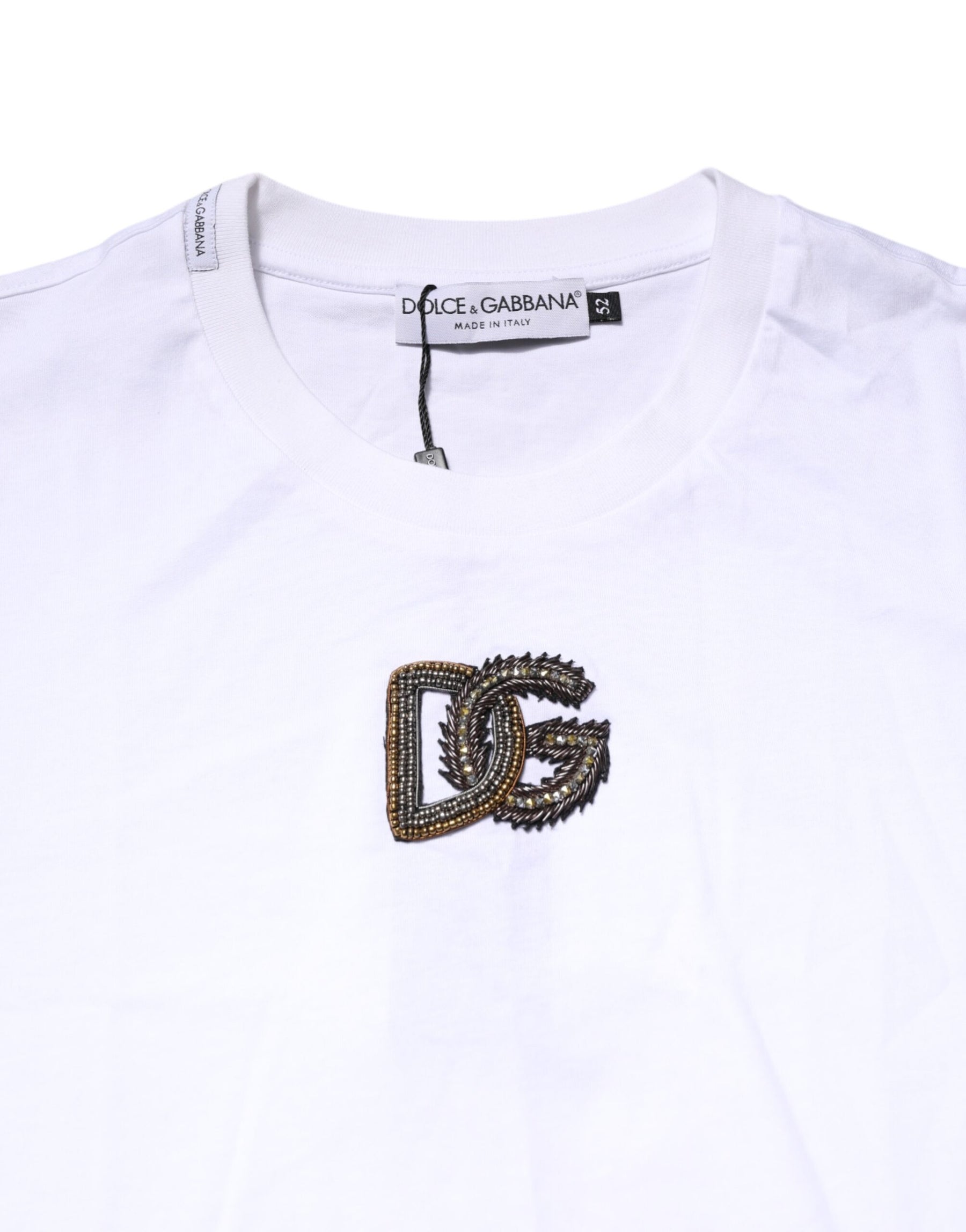 Dolce & Gabbana White Logo Embroidery Crew Neck T-shirt | Regal Royce