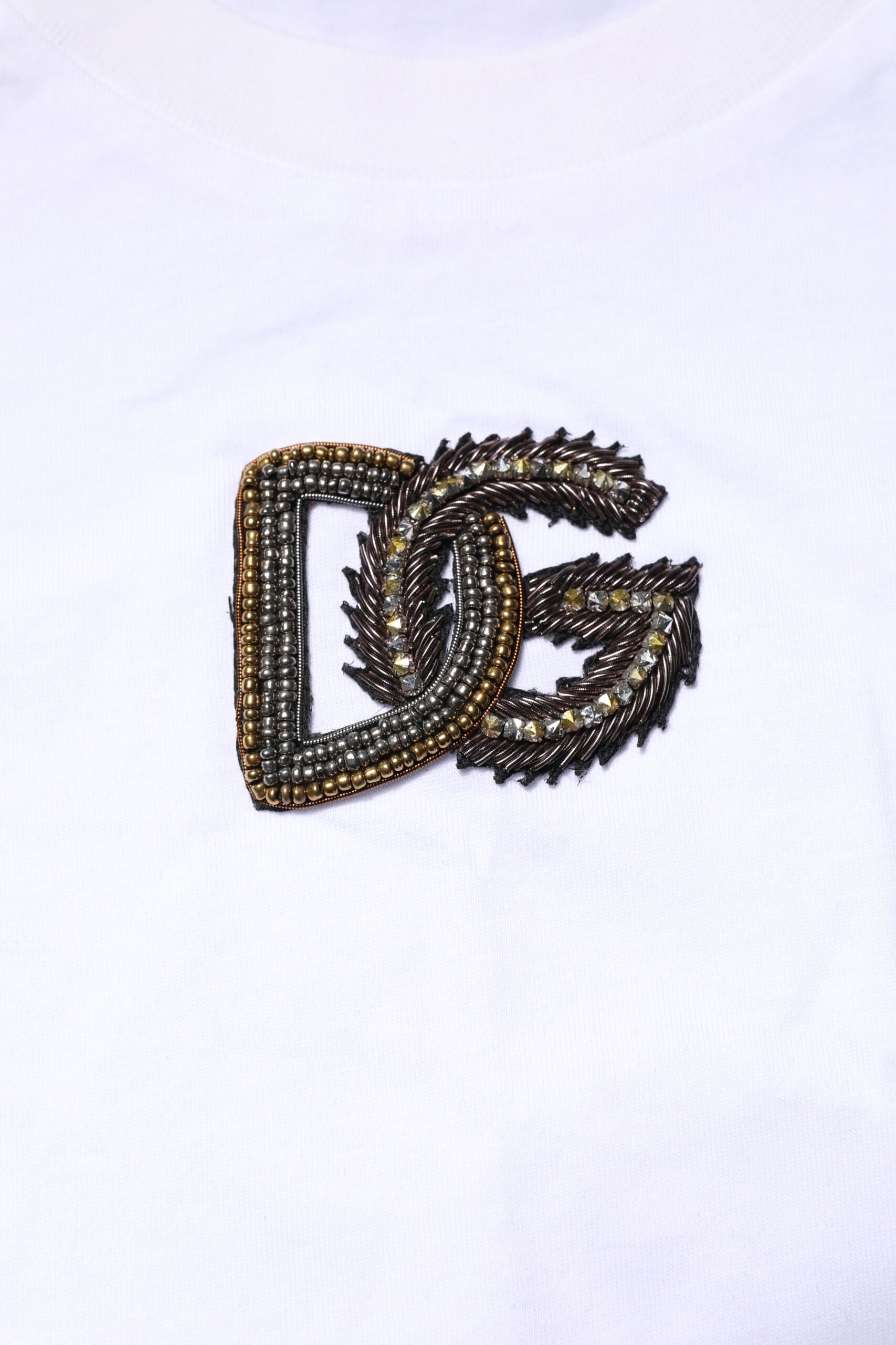 Dolce & Gabbana White Logo Embroidery Crew Neck T-shirt
