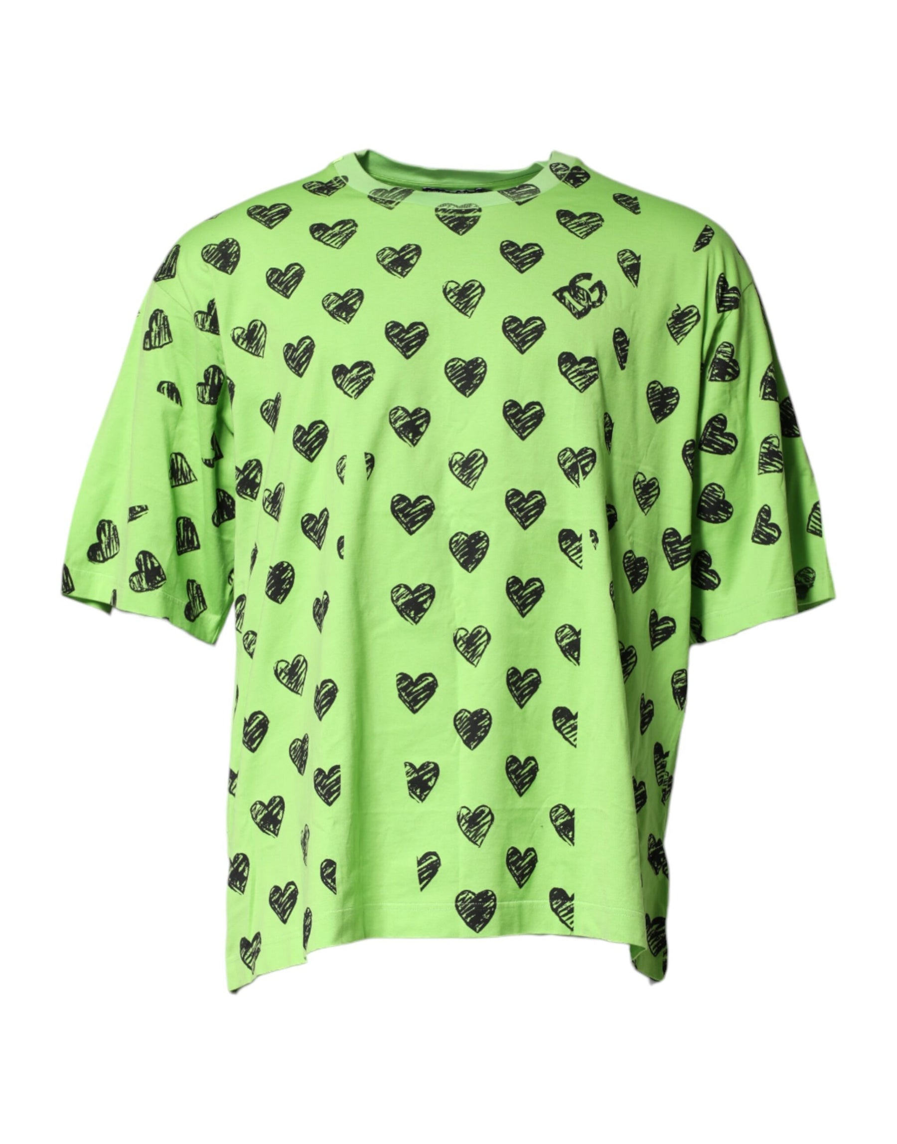 Dolce & Gabbana Green Heart Print Cotton Crew Neck T-shirt | Regal Royce