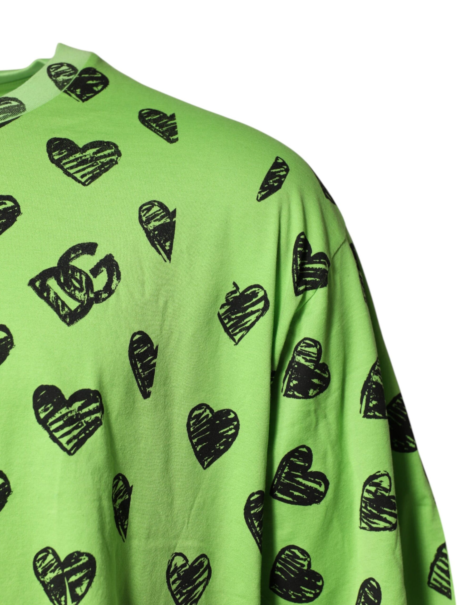Dolce & Gabbana Green Heart Print Cotton Crew Neck T-shirt | Regal Royce
