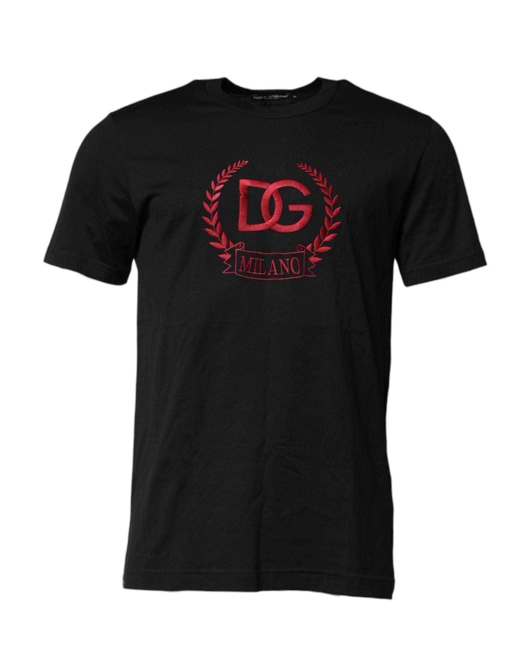 Dolce & Gabbana Black Cotton Embroidered Crew Neck T-shirt | Regal Royce