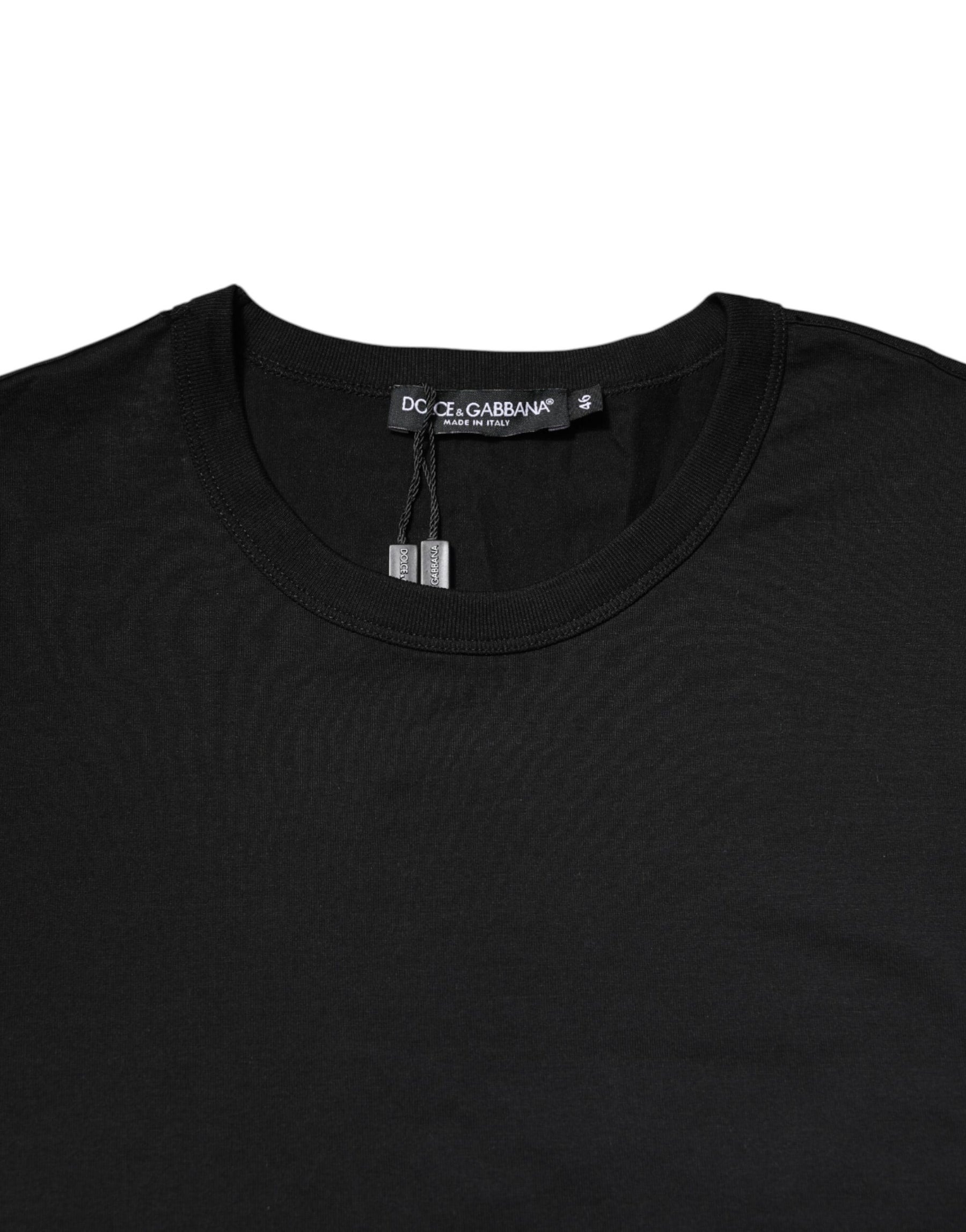 Dolce & Gabbana Black Cotton Short Sleeves Round Neck T-shirt | Regal Royce