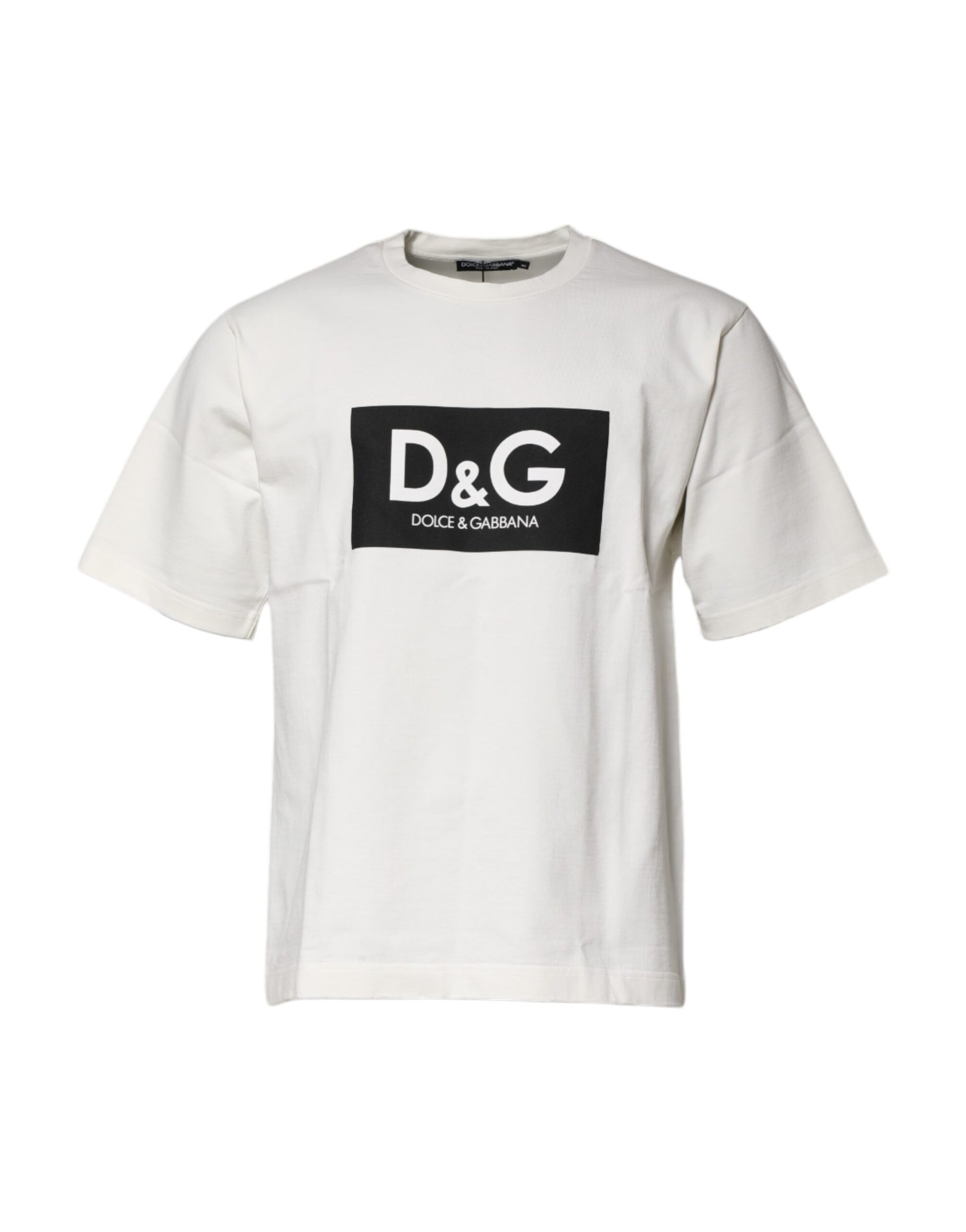 Dolce & Gabbana White Cotton DG Logo Print Round Neck T-shirt