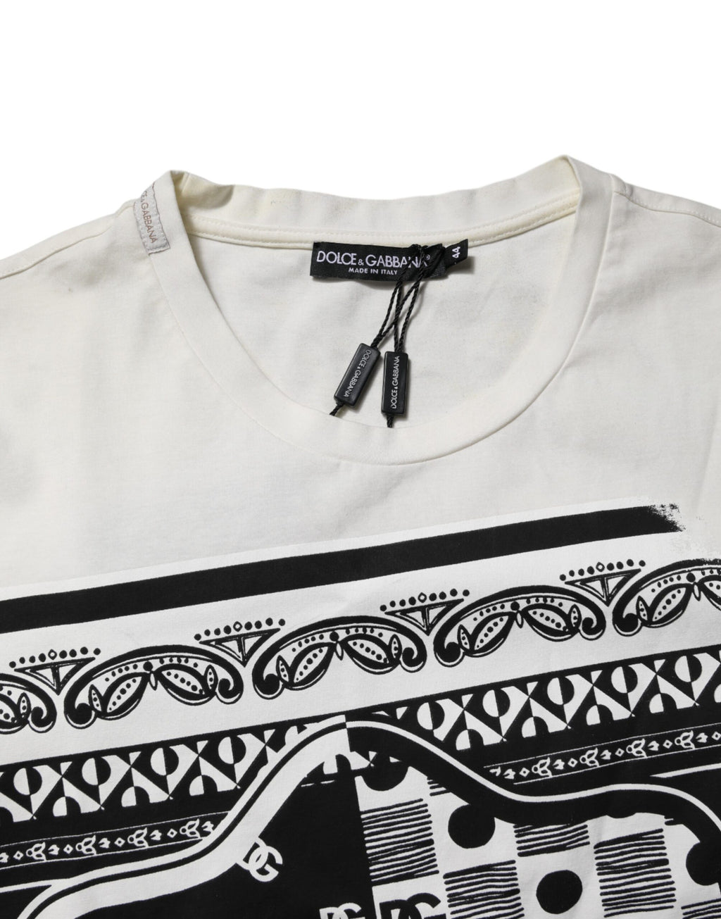 Dolce & Gabbana White Cotton Logo Bandana Print T-shirt