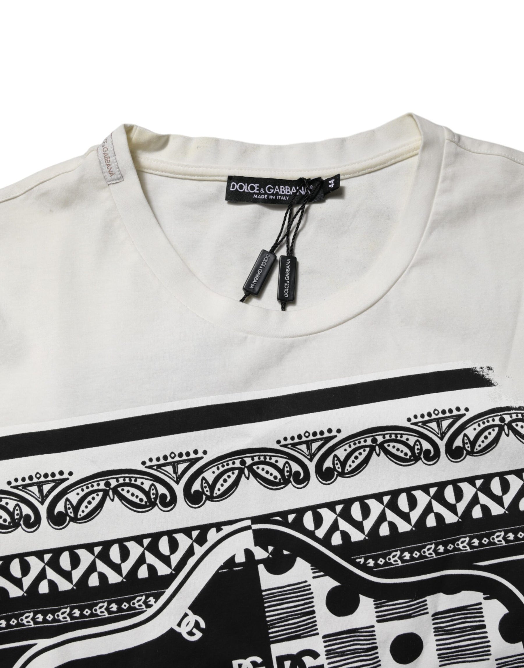 Dolce & Gabbana White Cotton Logo Bandana Print T-shirt | Regal Royce
