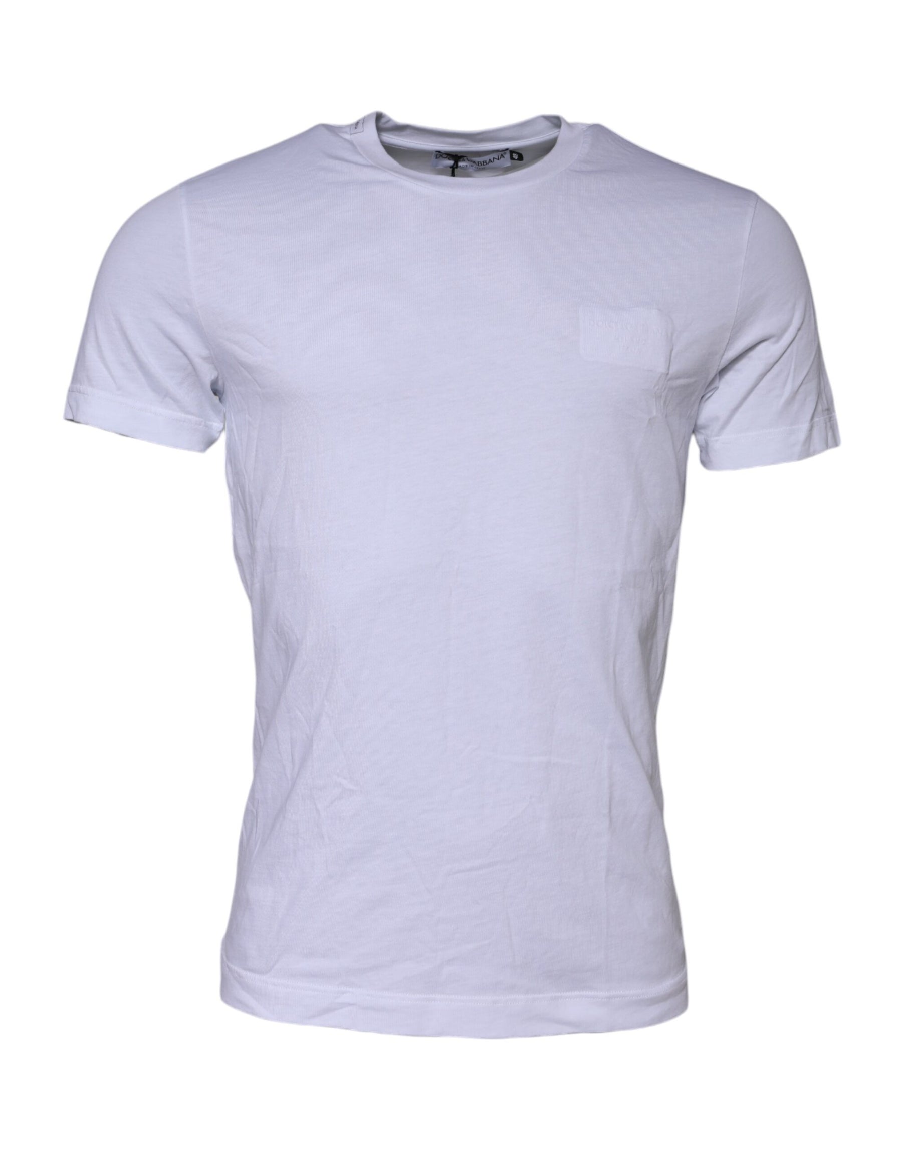 Dolce & Gabbana White Cotton Logo Patch Crew Neck T-shirt | Regal Royce