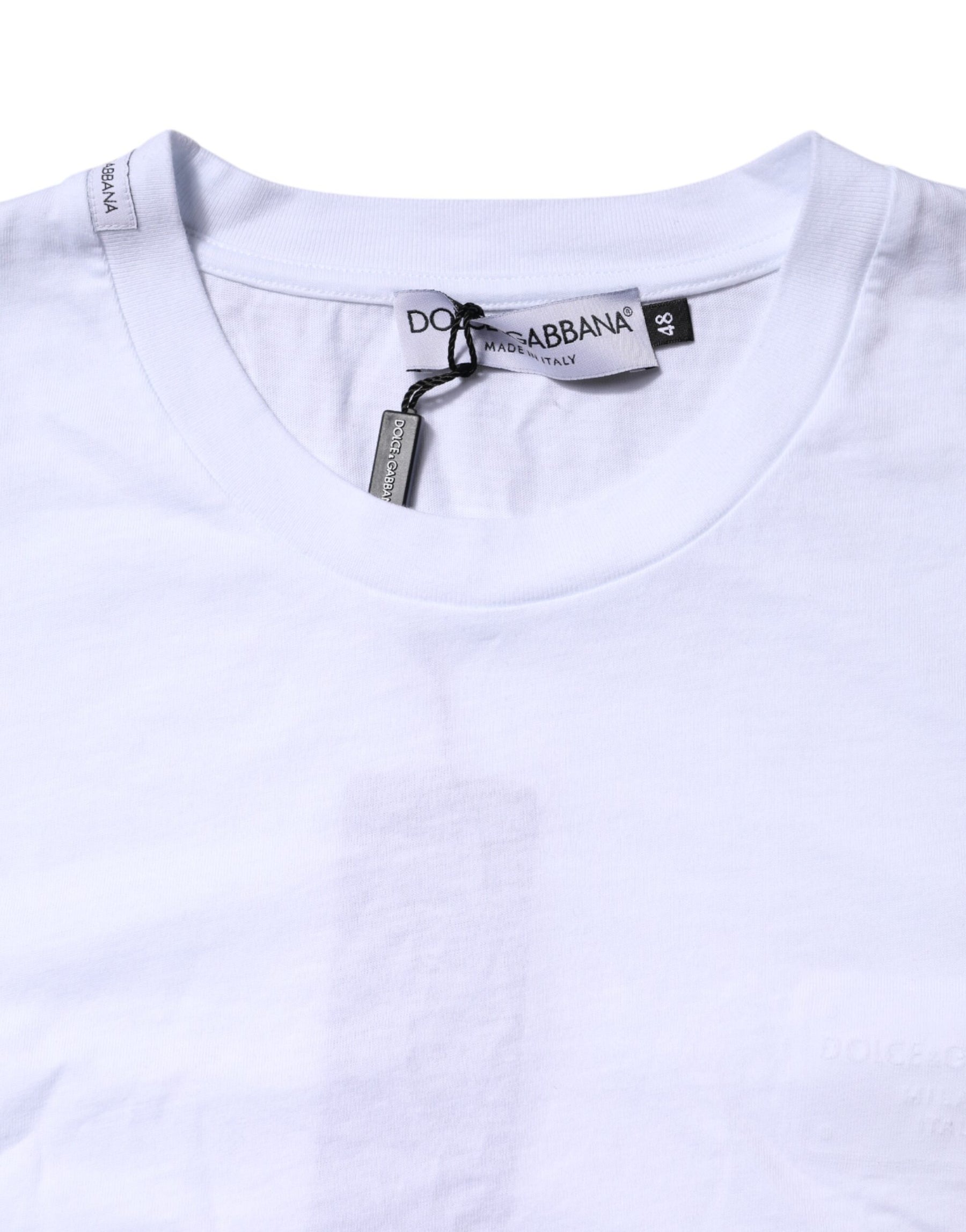 Dolce & Gabbana White Cotton Logo Patch Crew Neck T-shirt | Regal Royce