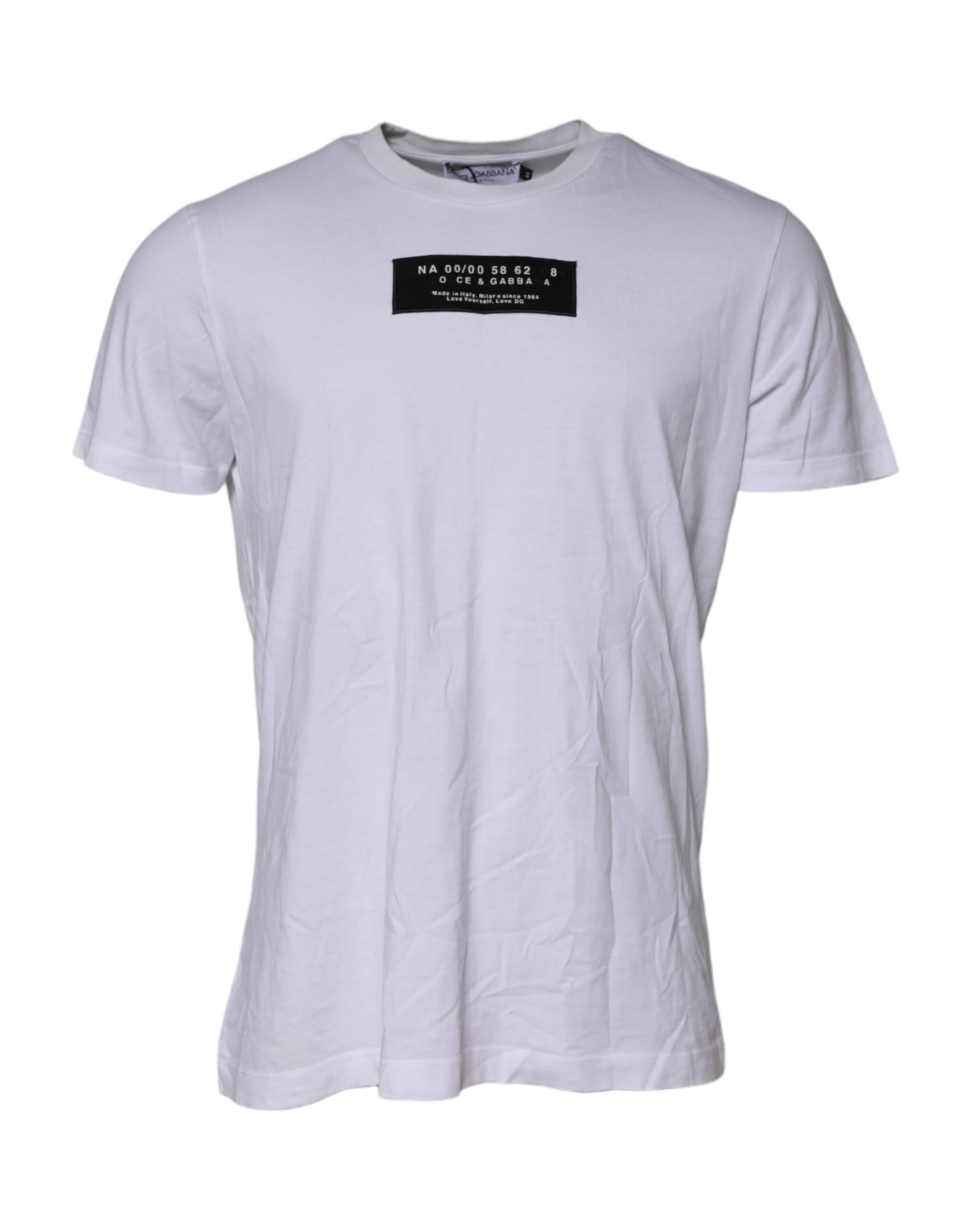 Dolce & Gabbana White Cotton Logo Patch Crew Neck T-shirt | Regal Royce
