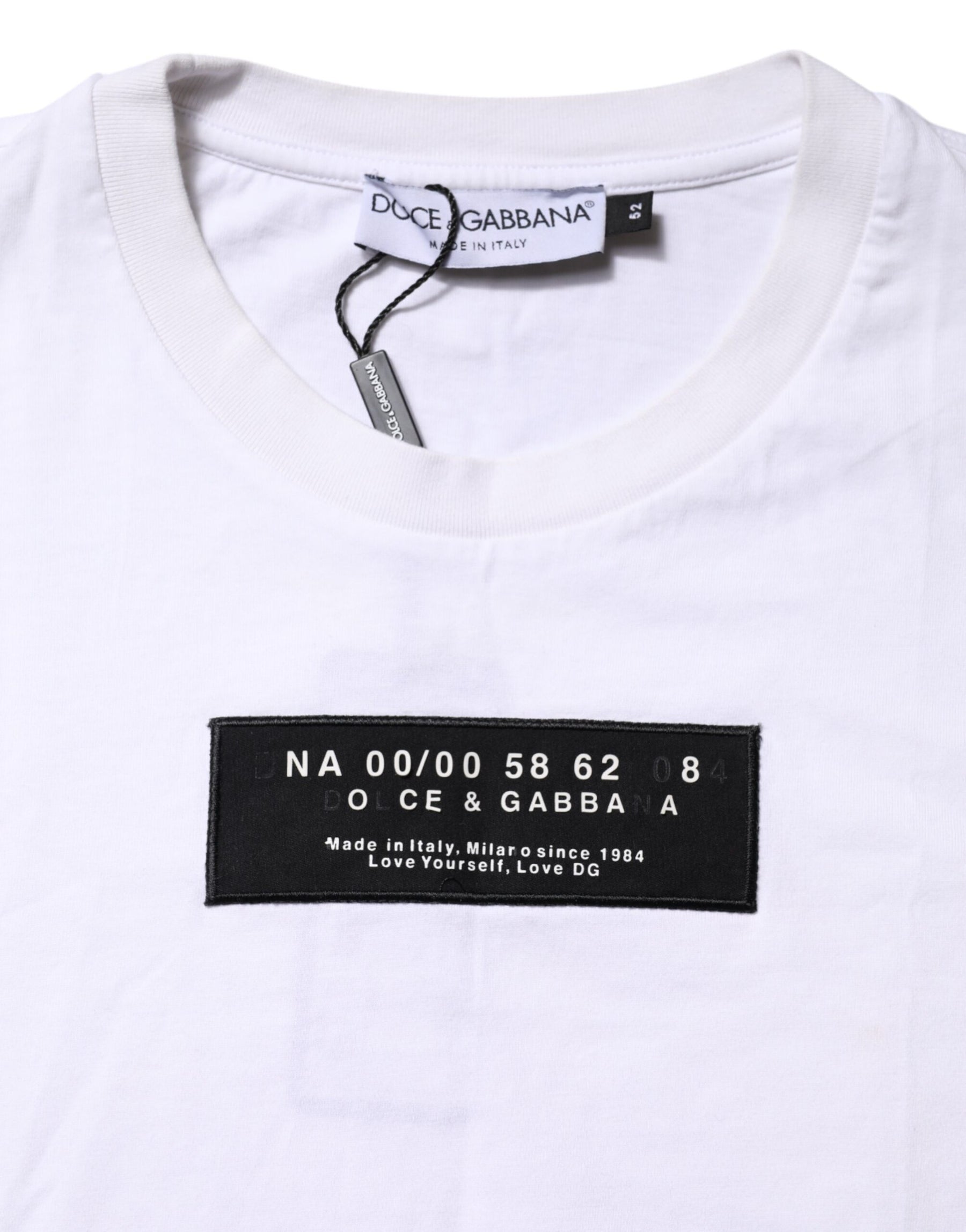Dolce & Gabbana White Cotton Logo Patch Crew Neck T-shirt | Regal Royce