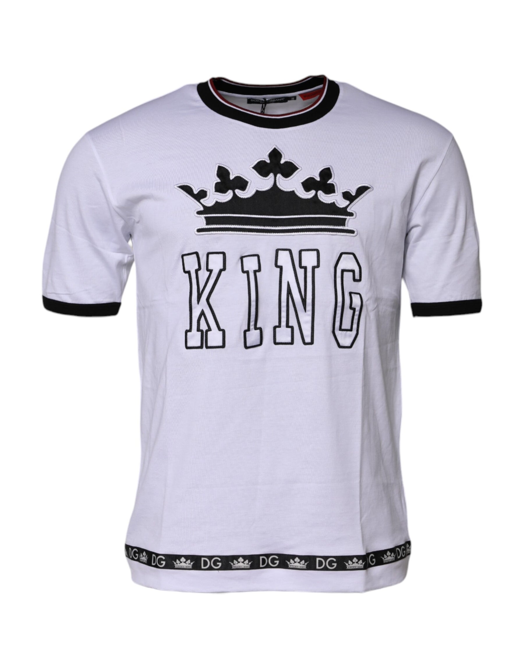 Dolce & Gabbana White Cotton Crown King Embroidery T-shirt | Regal Royce