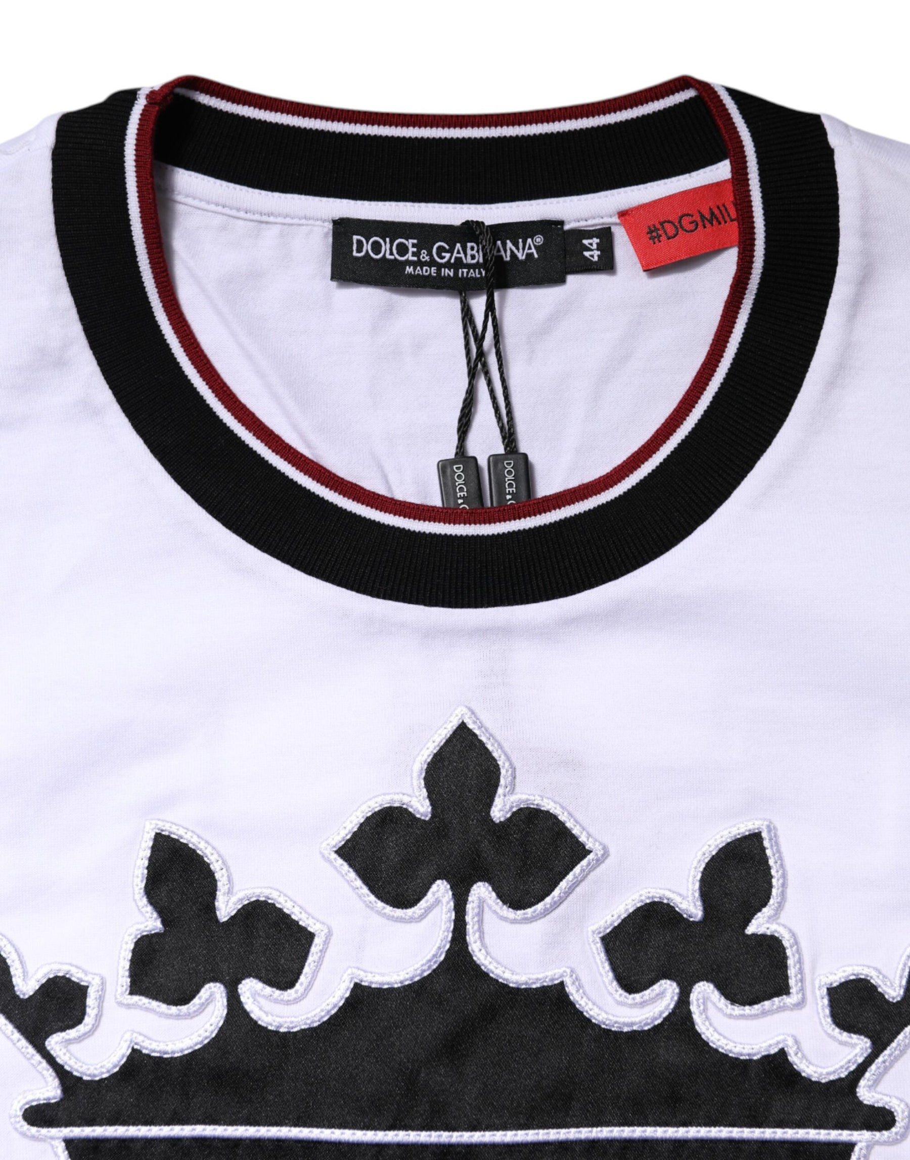 Dolce & Gabbana White Cotton Crown King Embroidery T-shirt | Regal Royce