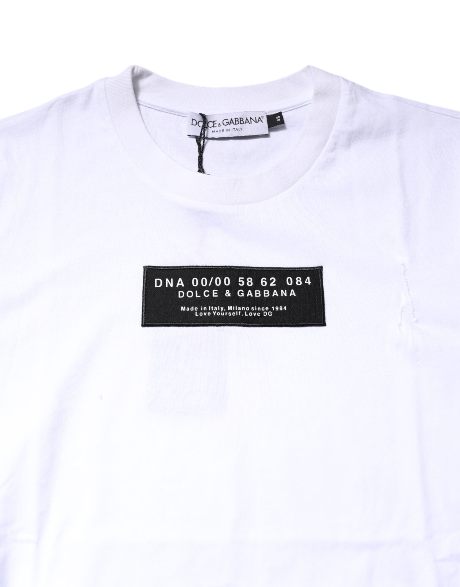Dolce & Gabbana White Cotton Logo Patch Crew Neck T-shirt | Regal Royce