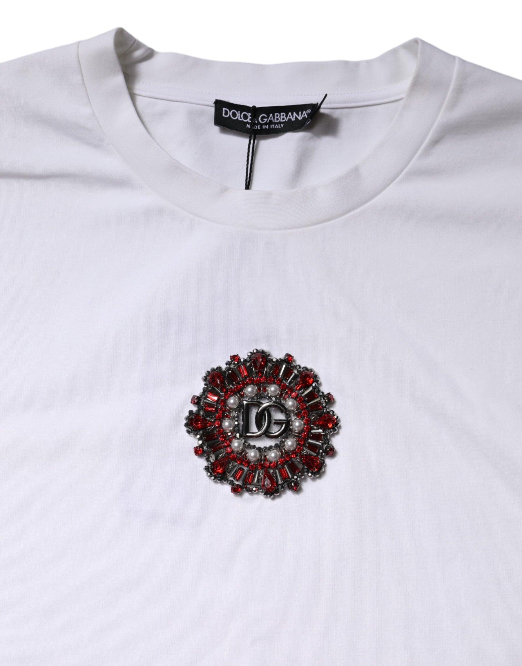 Dolce & Gabbana White Logo Embellish Short Sleeves T-shirt | Regal Royce