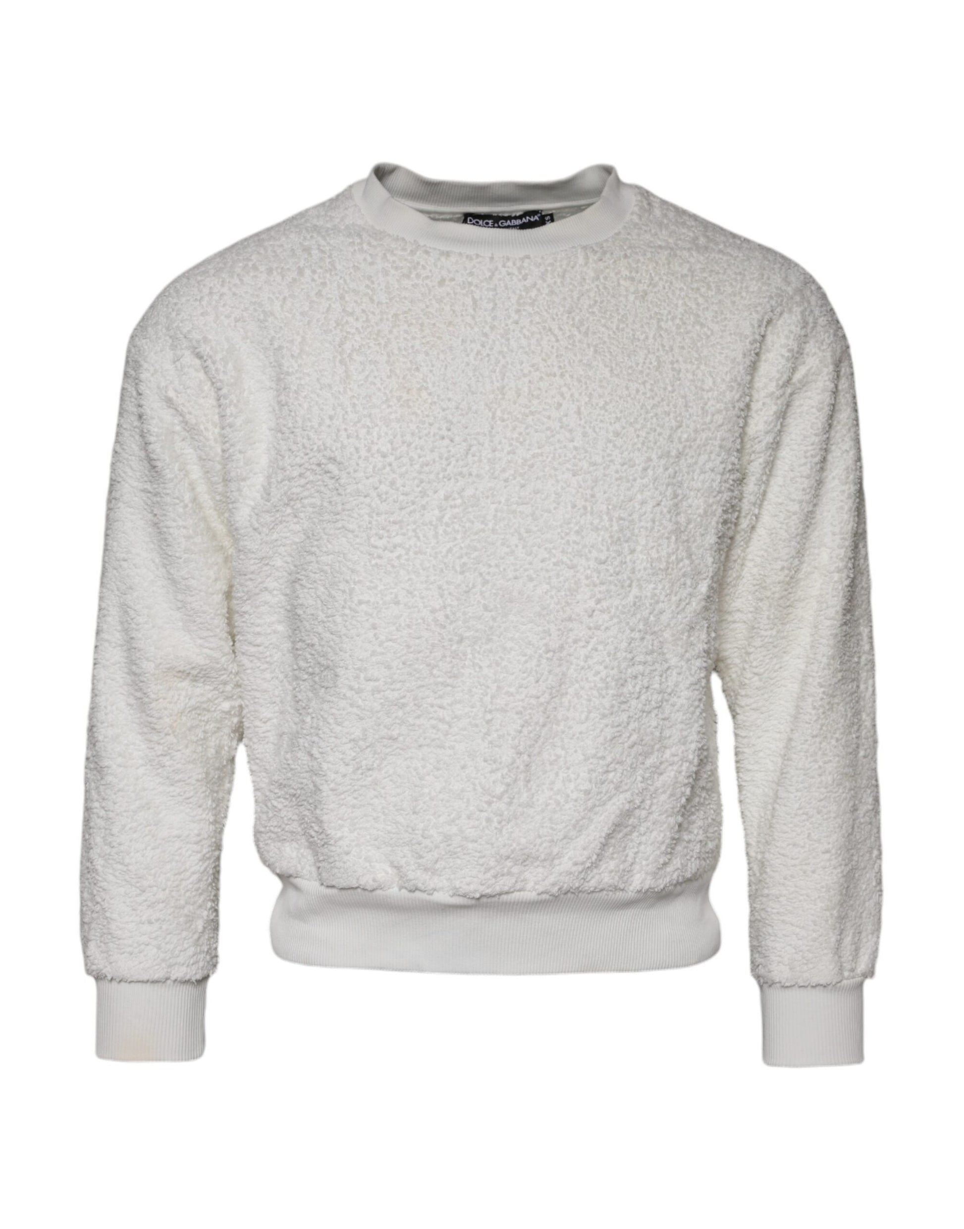 Dolce & Gabbana White Cotton Fleece Crew Neck Sweater