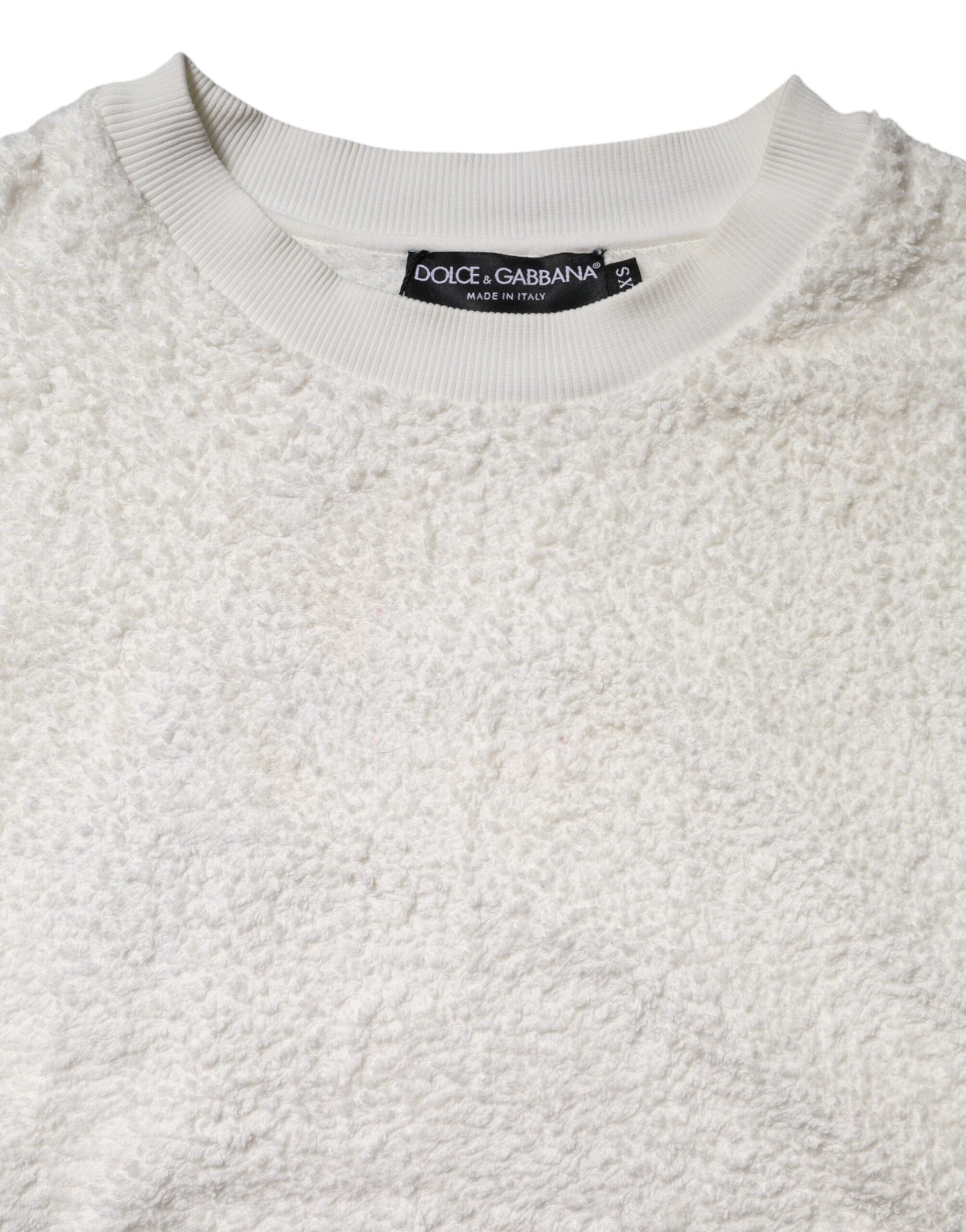 Dolce & Gabbana White Cotton Fleece Crew Neck Sweater | Regal Royce