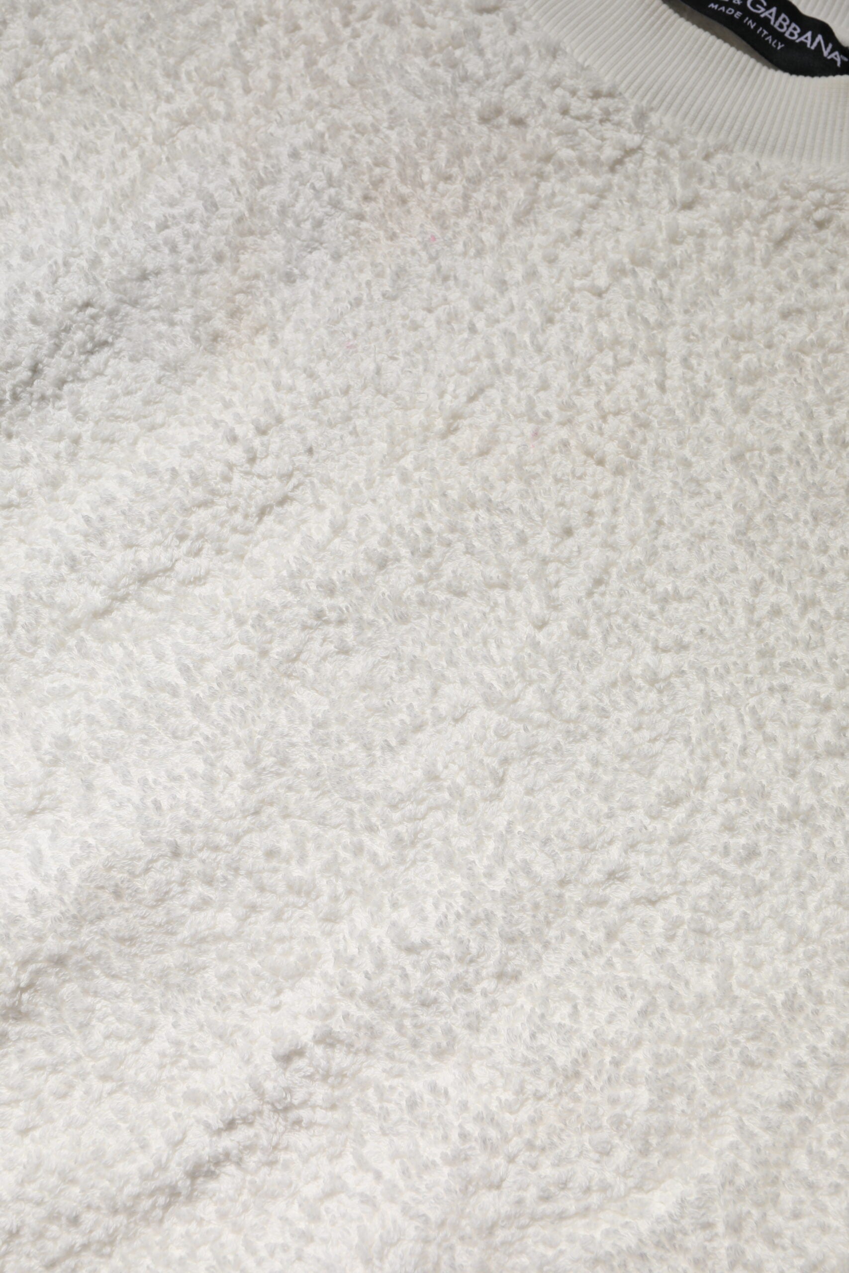 Dolce & Gabbana White Cotton Fleece Crew Neck Sweater | Regal Royce