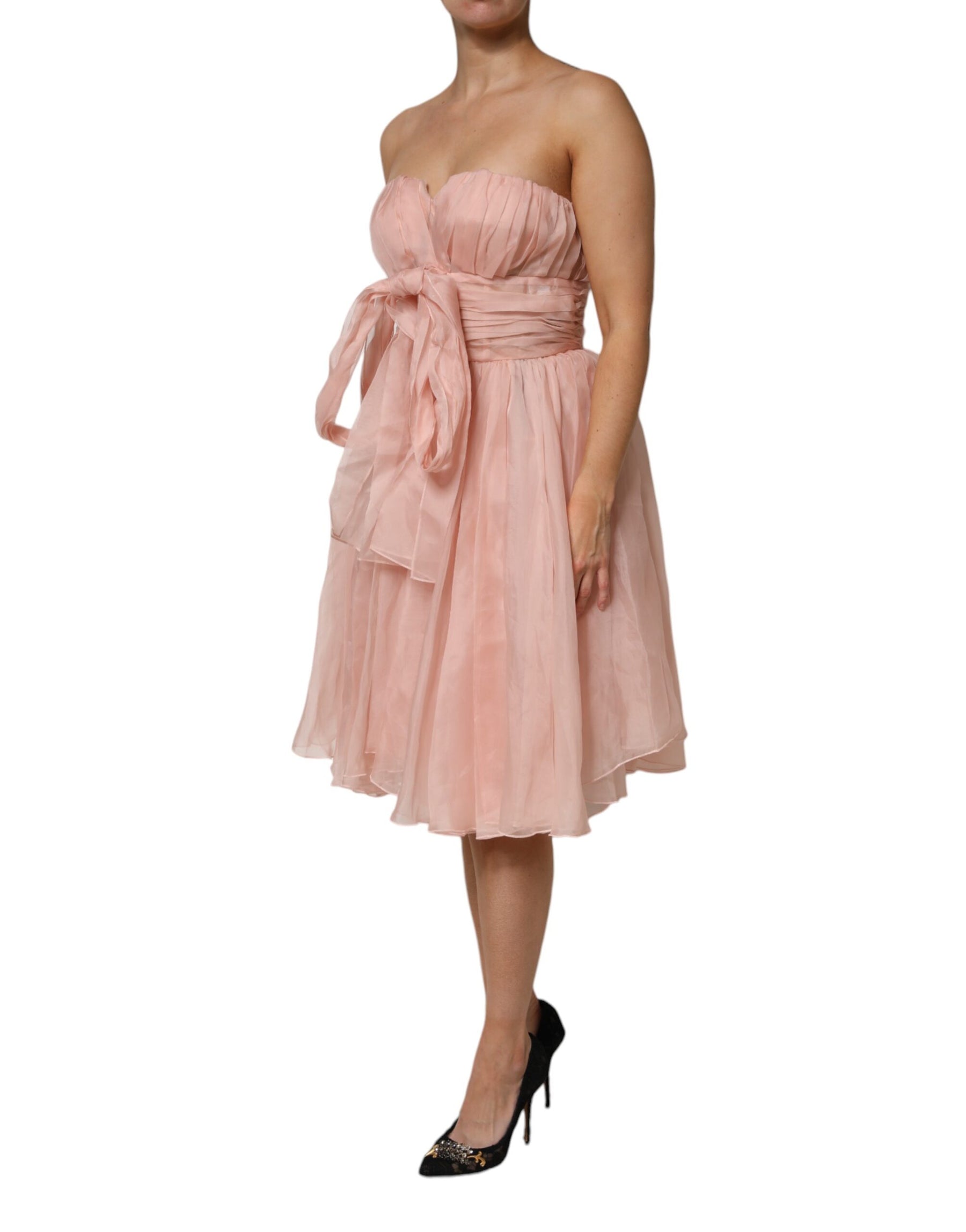 Dolce & Gabbana Pink Silk Chiffon A-line Pleated Midi Dress | Regal Royce