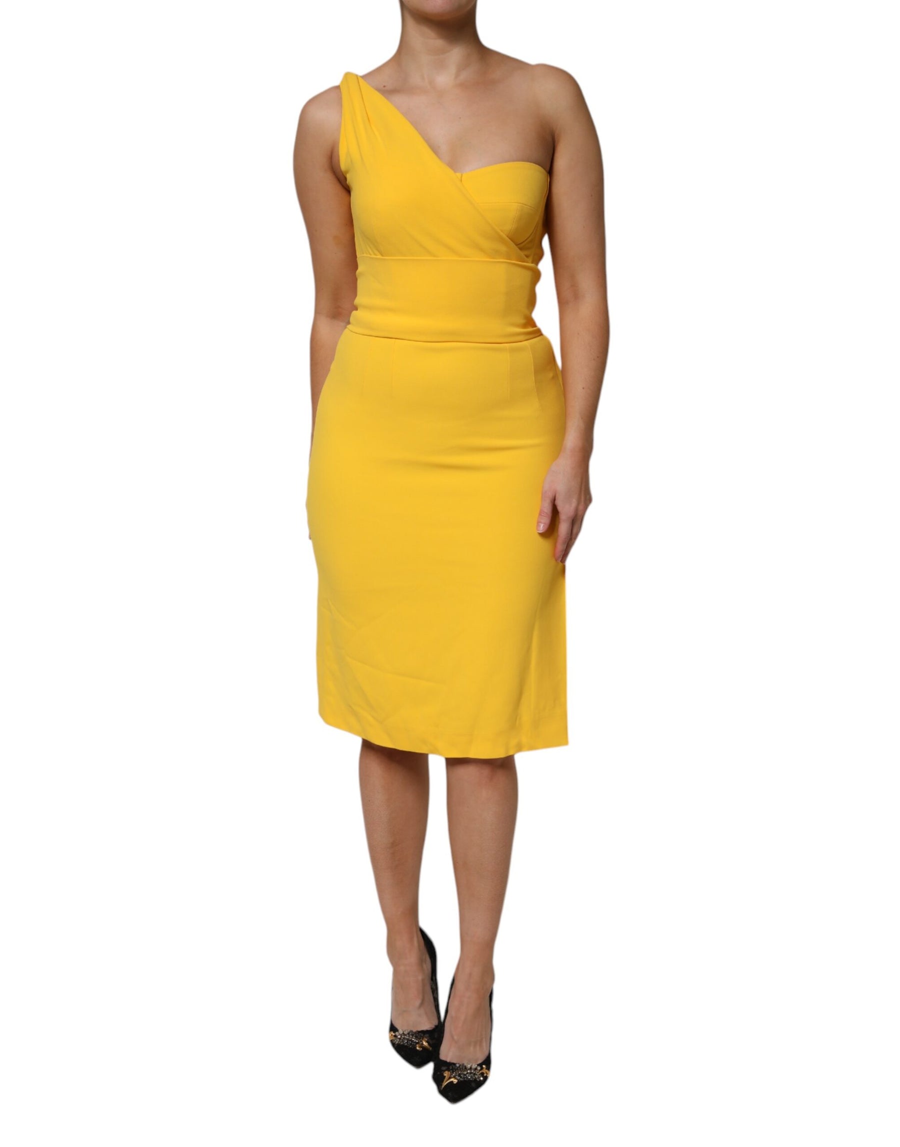 Dolce & Gabbana Yellow One Shoulder Side Slit Midi Dress | Regal Royce