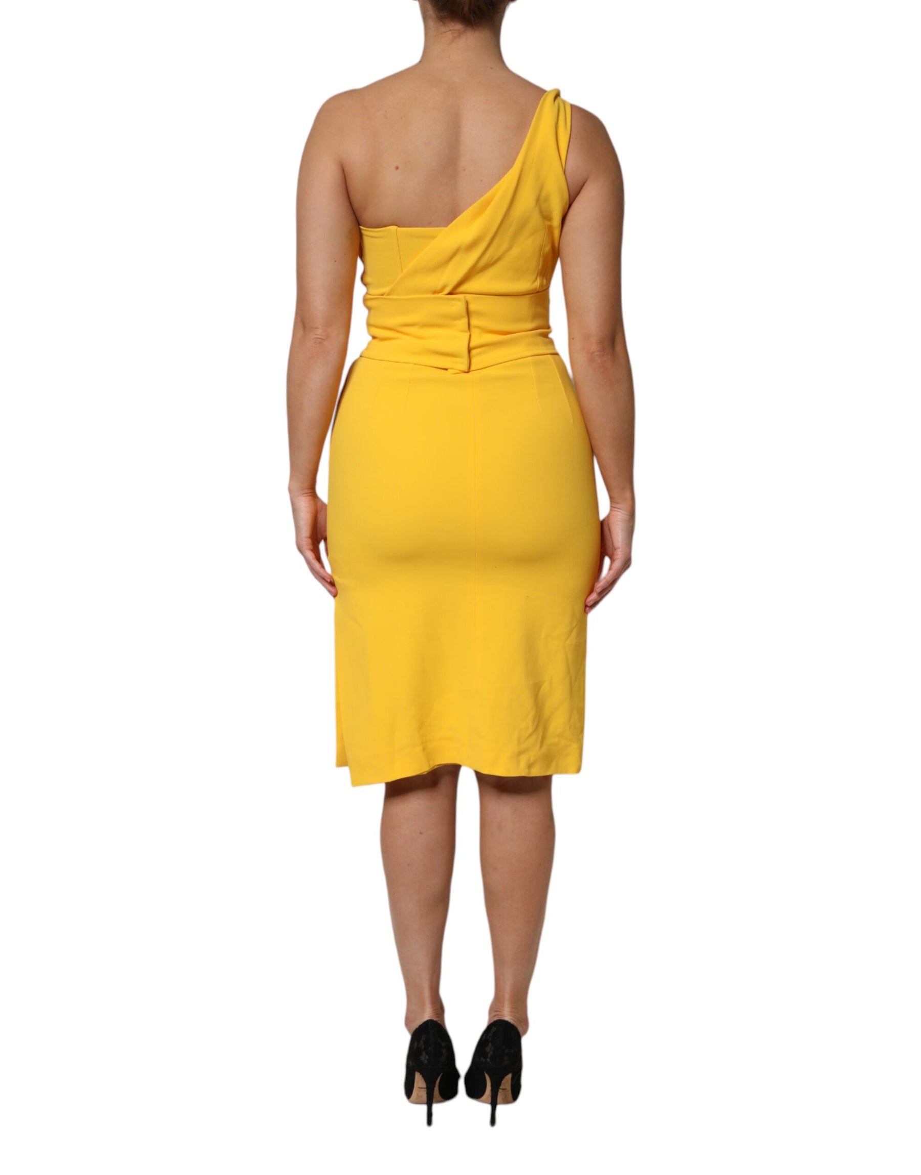 Dolce & Gabbana Yellow One Shoulder Side Slit Midi Dress | Regal Royce