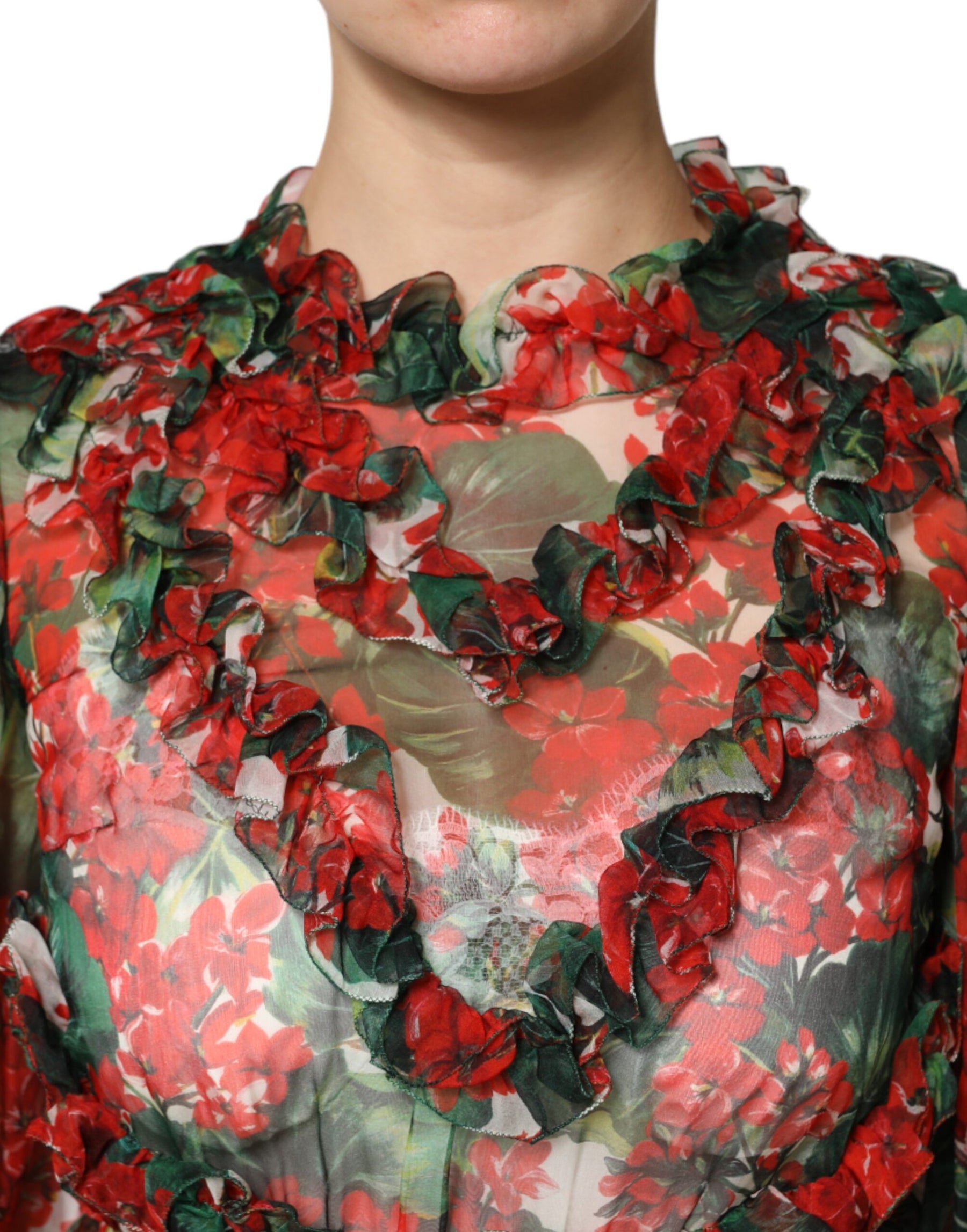 Dolce & Gabbana Multicolor Ruffle Floral Long Sleeves Dress | Regal Royce