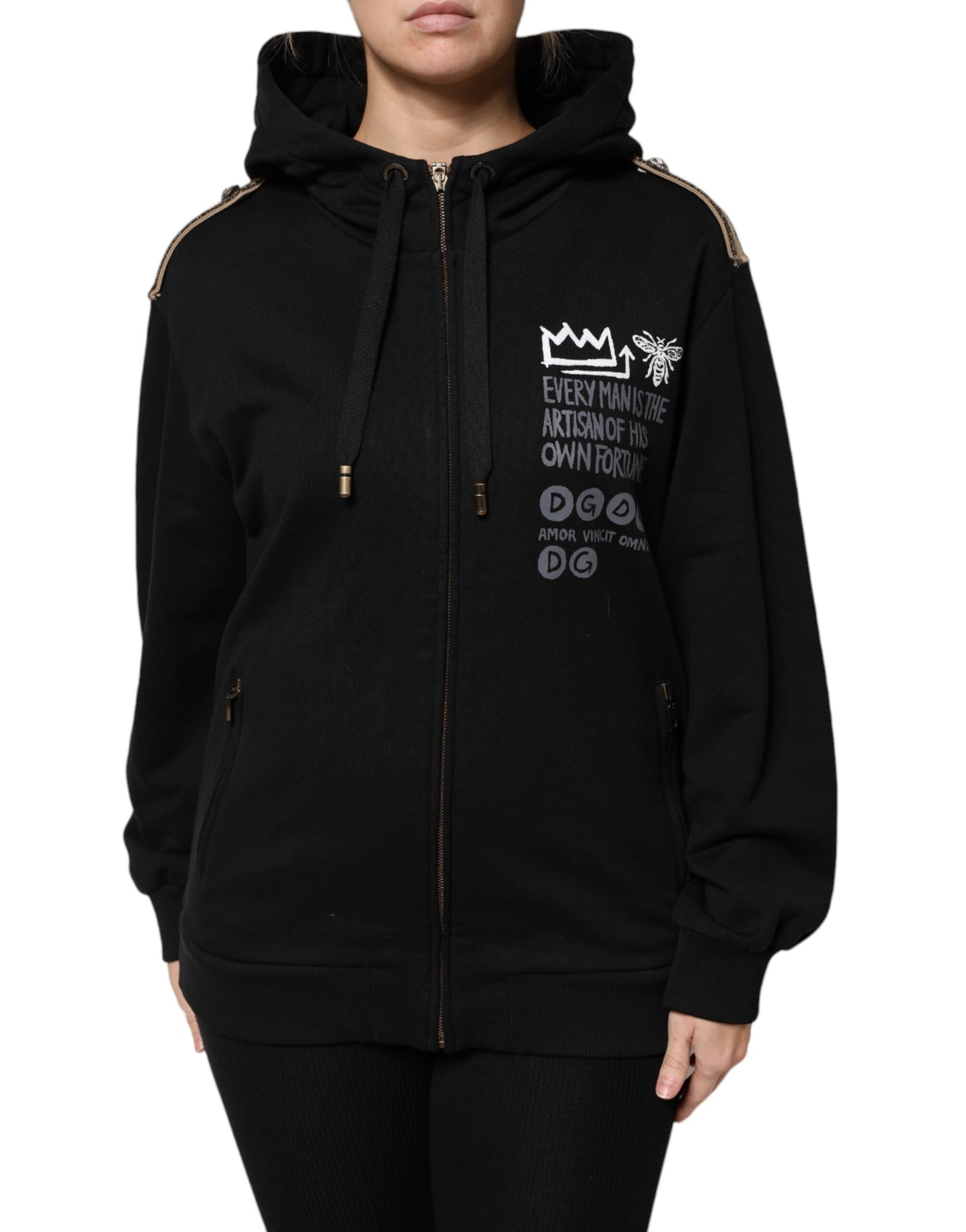 Dolce & Gabbana Black Logo Hooded Full Zip Sweatshirt Jacket | Regal Royce