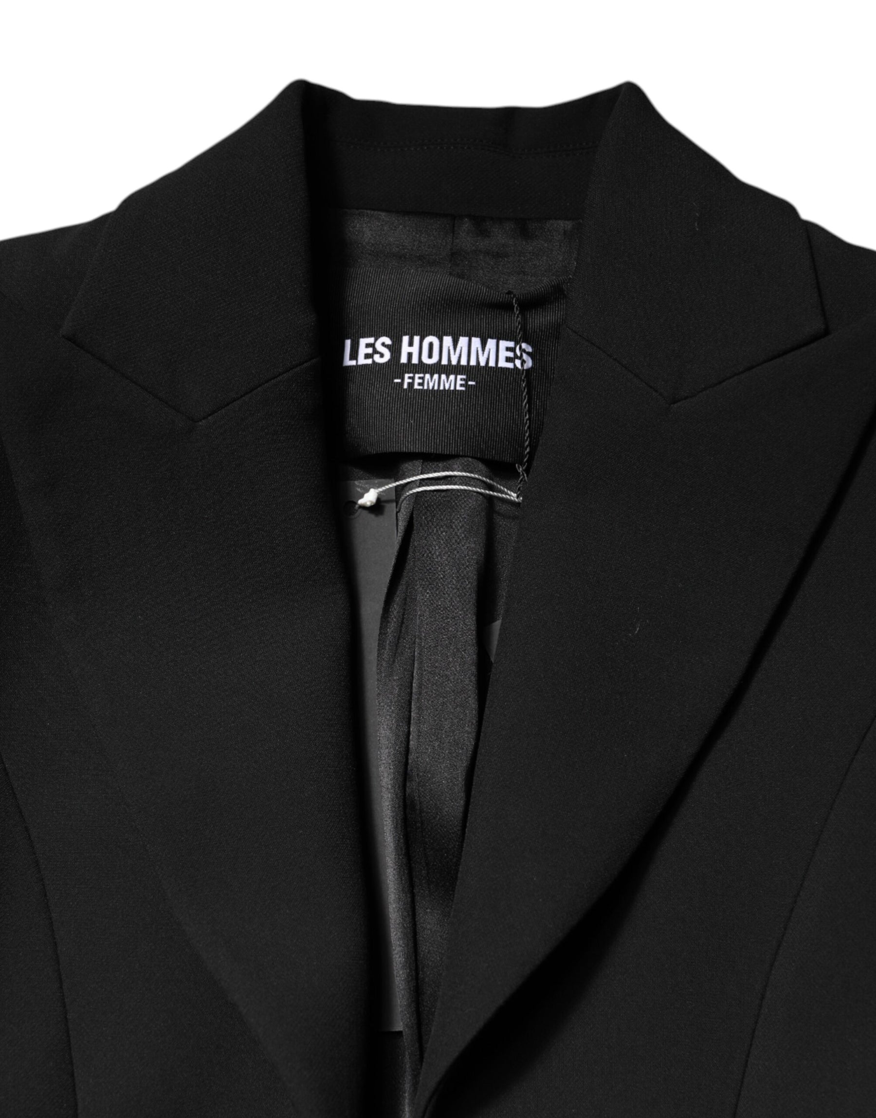 Les Hommes Black Polyester Single Breasted Trench Coat Jacket | Regal Royce