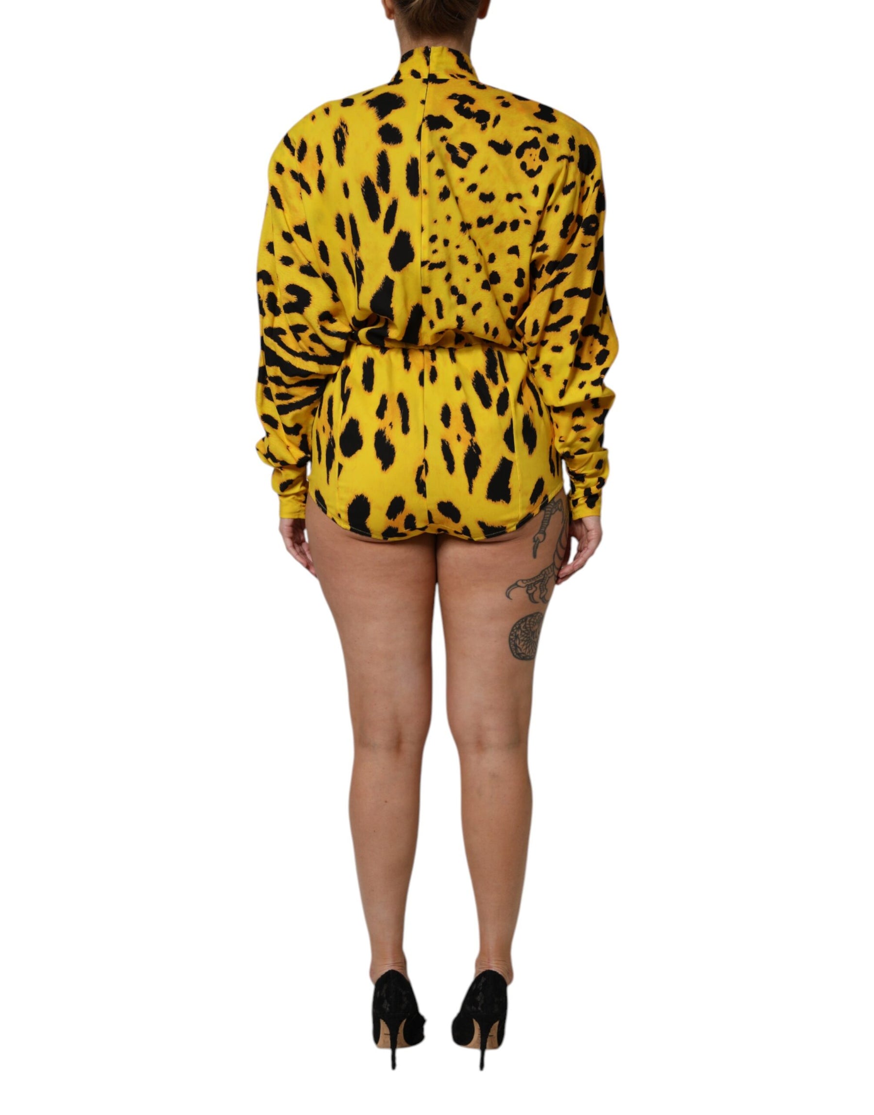 Dolce & Gabbana Yellow Leopard Long Sleeves Jumpsuit Dress | Regal Royce