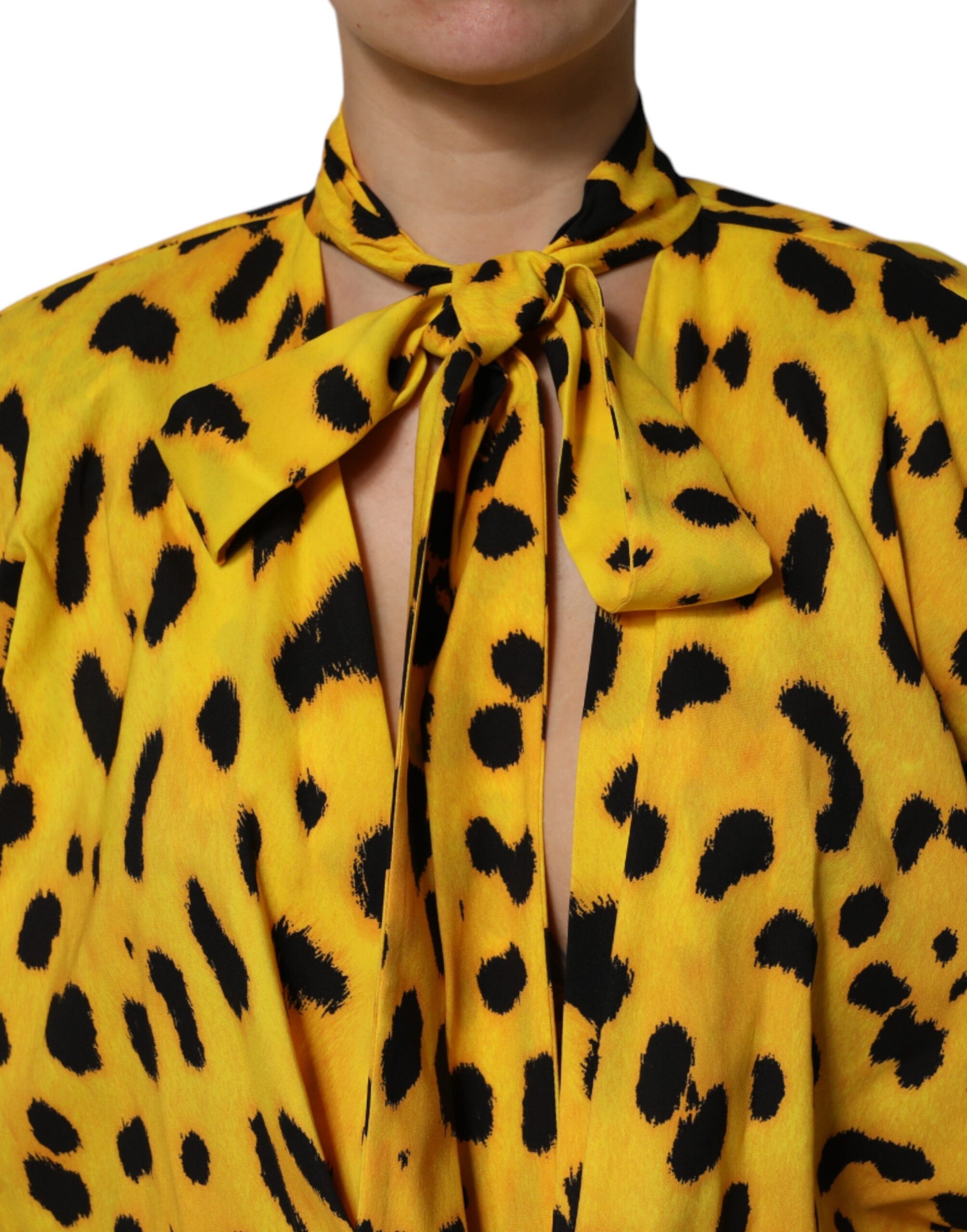 Dolce & Gabbana Yellow Leopard Long Sleeves Jumpsuit Dress | Regal Royce