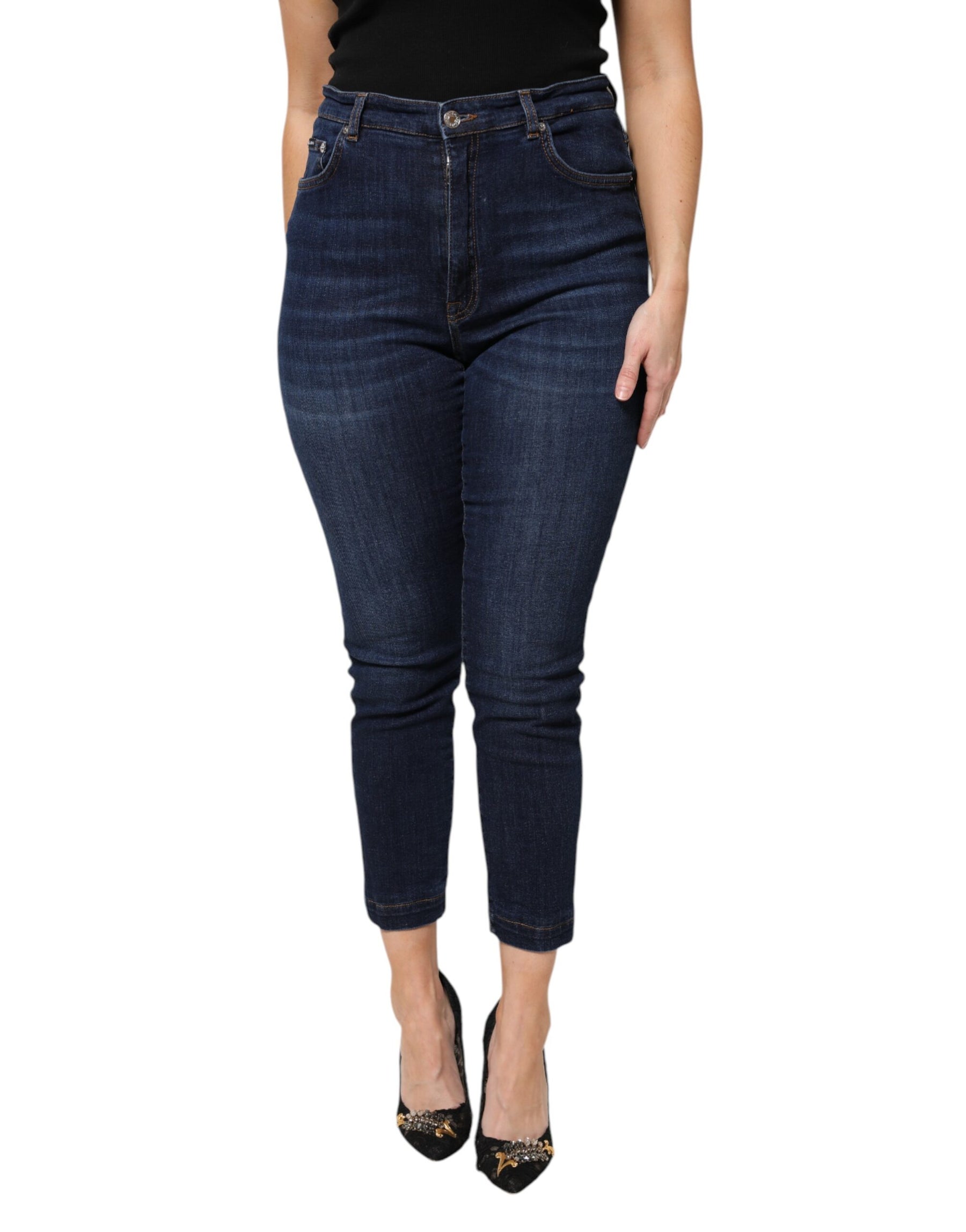 Dolce & Gabbana Blue Cotton High Waisted Cropped Denim Jeans | Regal Royce