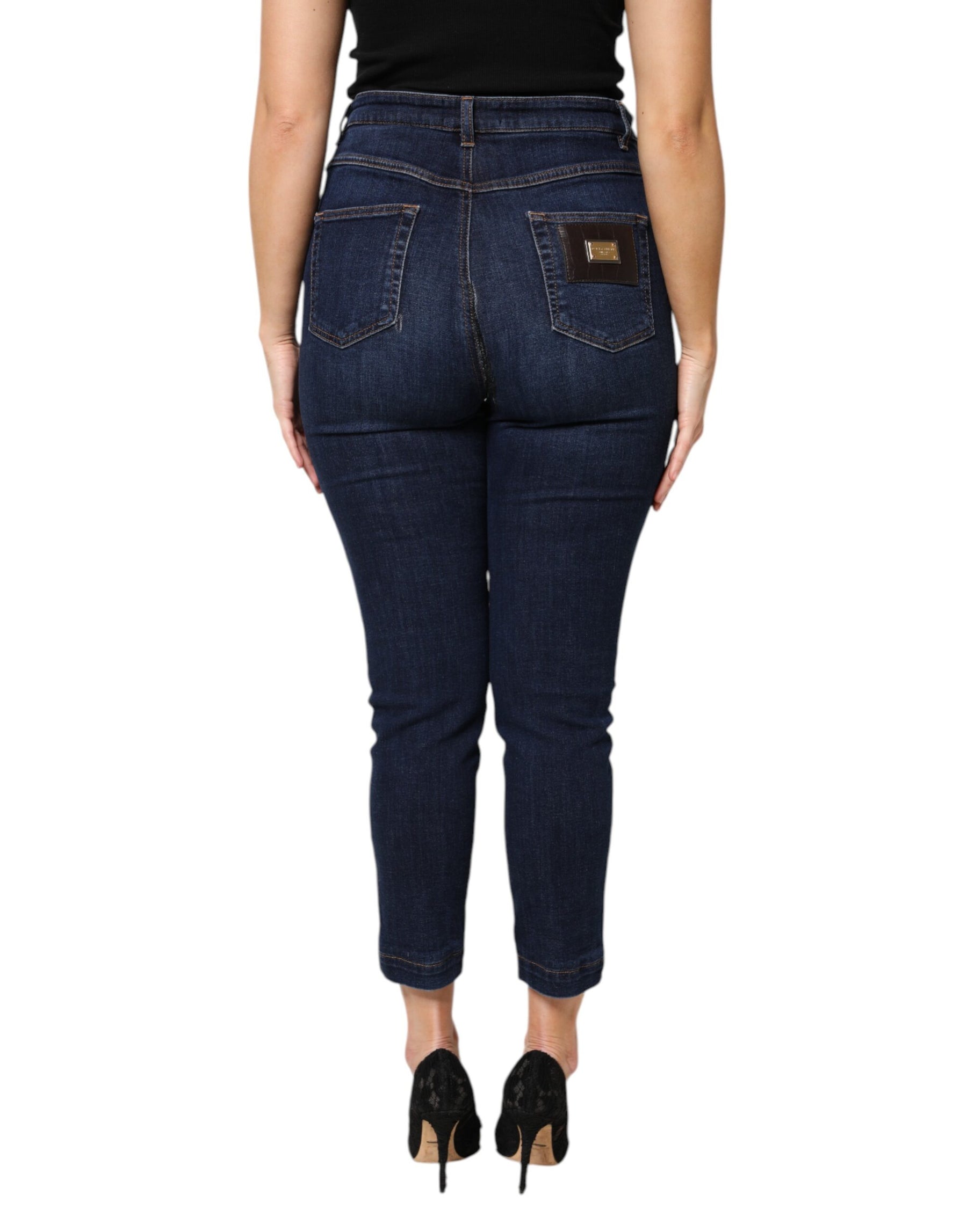Dolce & Gabbana Blue Cotton High Waisted Cropped Denim Jeans | Regal Royce