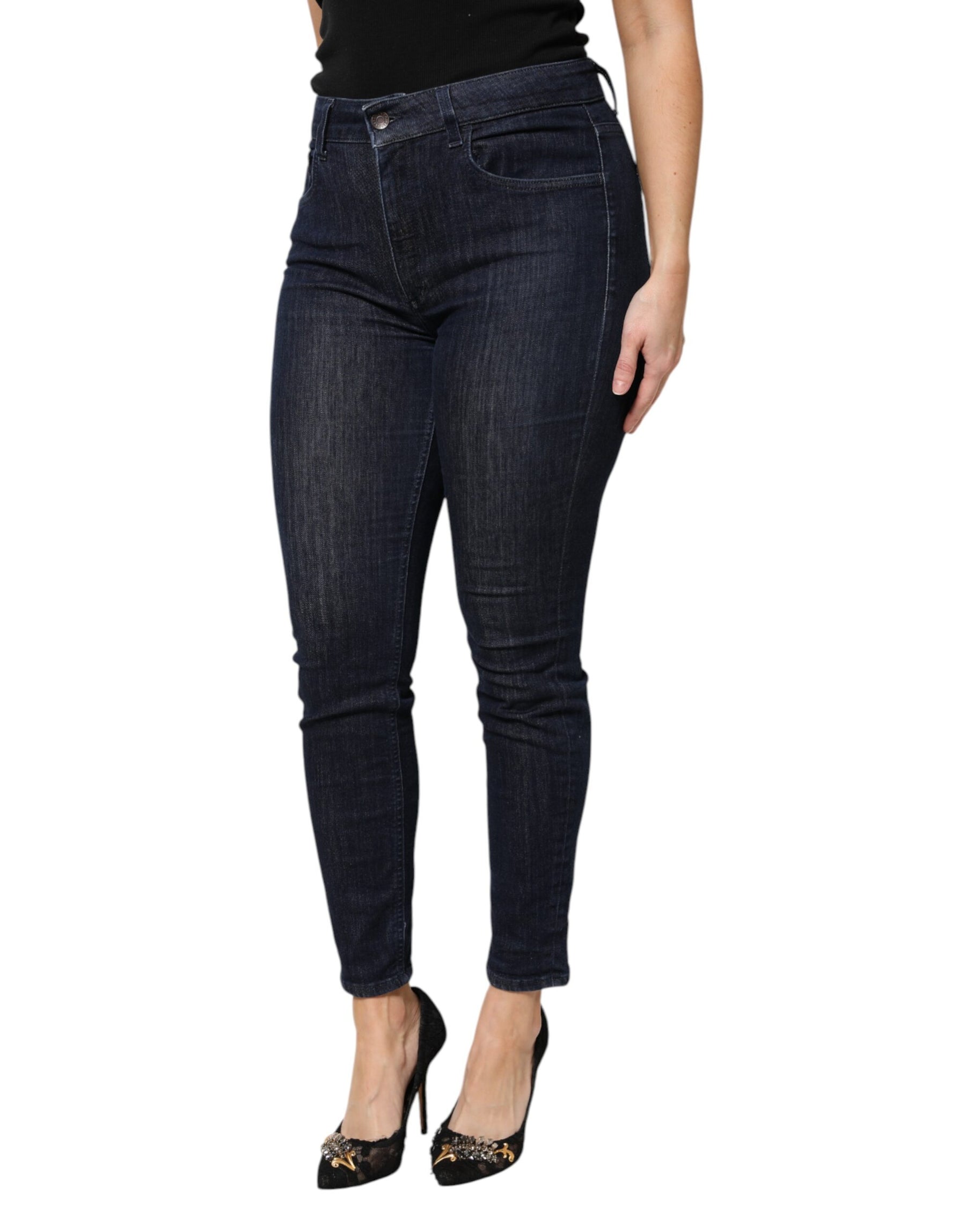 Dolce & Gabbana Dark Blue Cotton Skinny Cropped Denim Jeans | Regal Royce