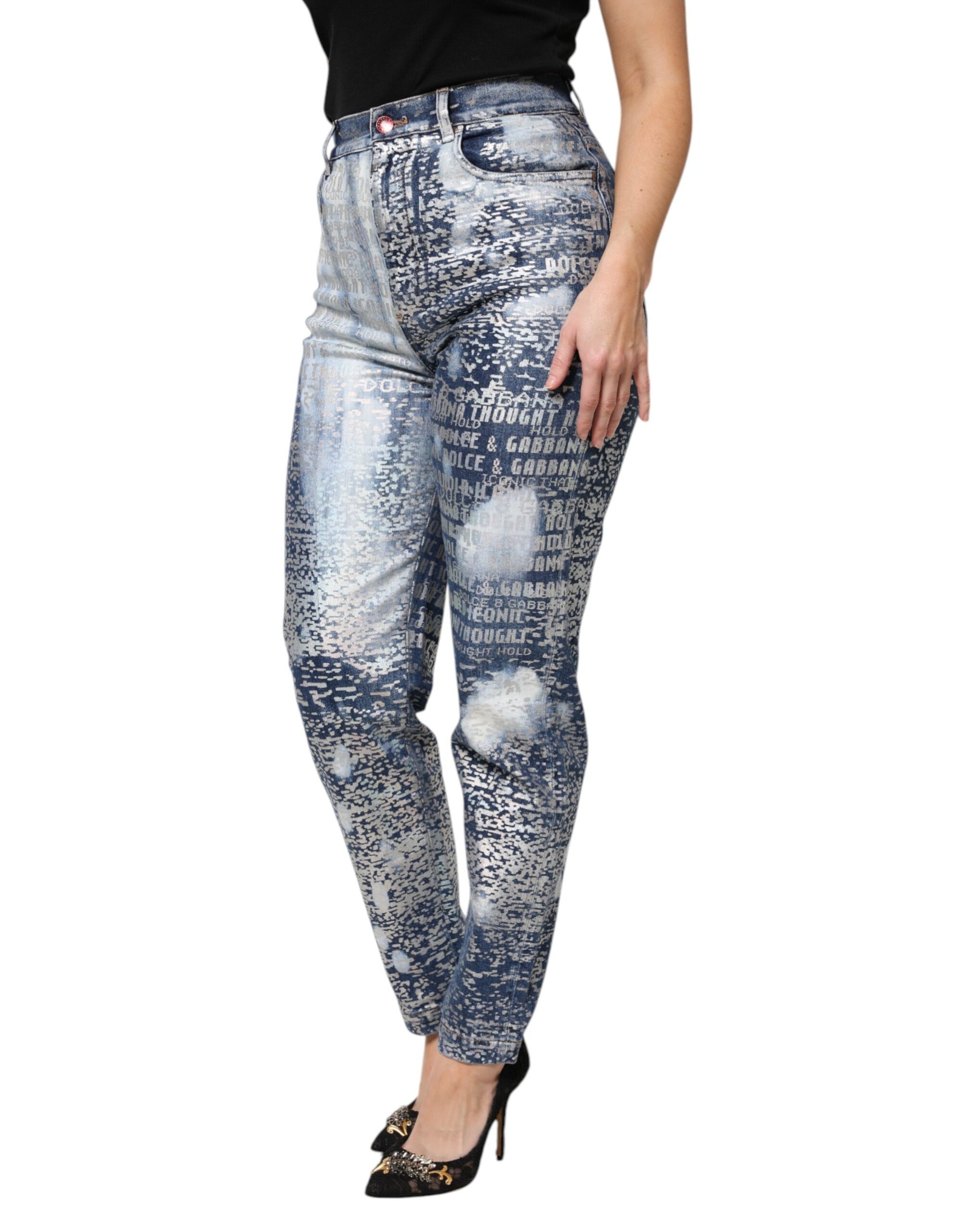 Dolce & Gabbana Blue Washed Print High Waist Denim Jeans | Regal Royce