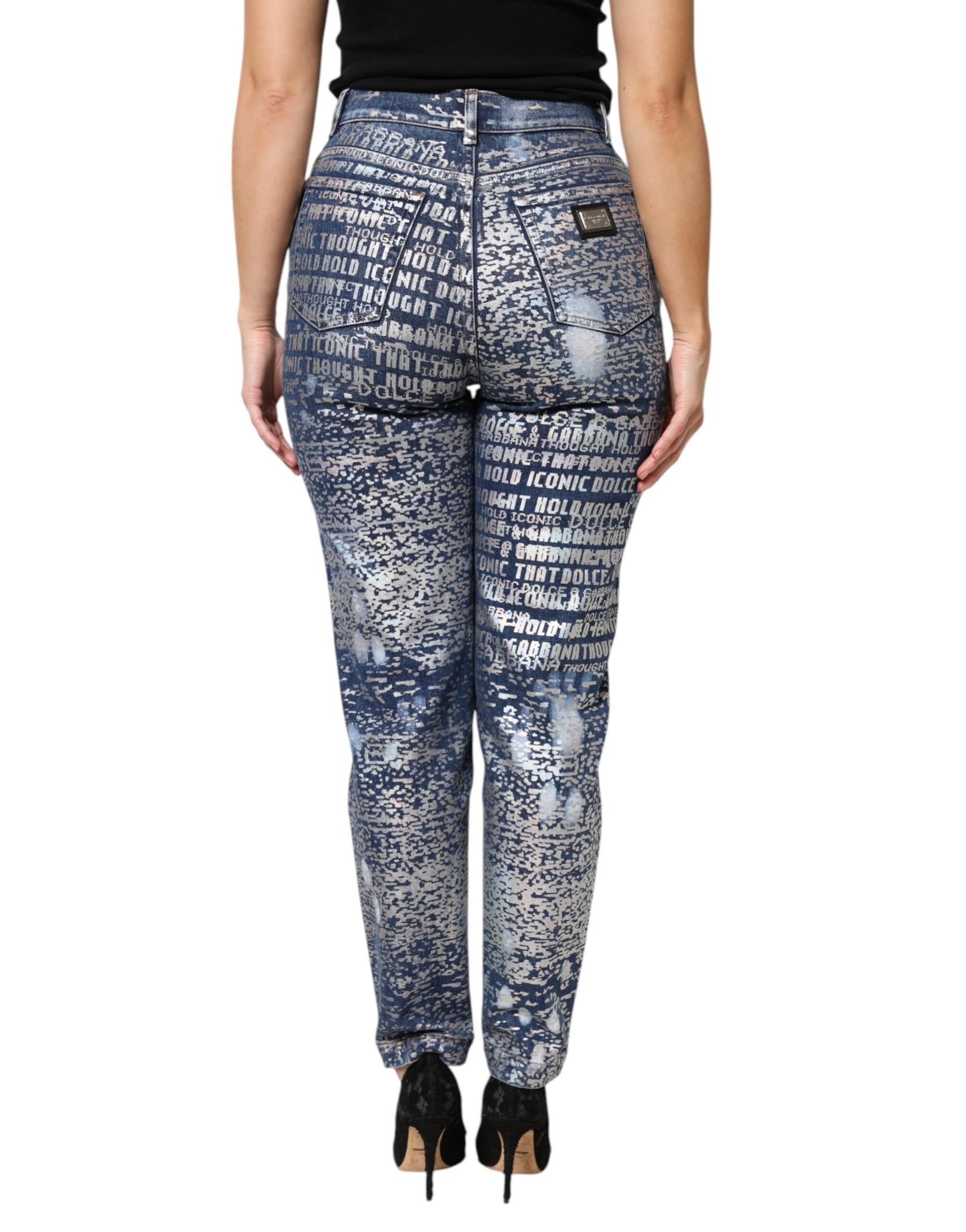 Dolce & Gabbana Blue Washed Print High Waist Denim Jeans | Regal Royce