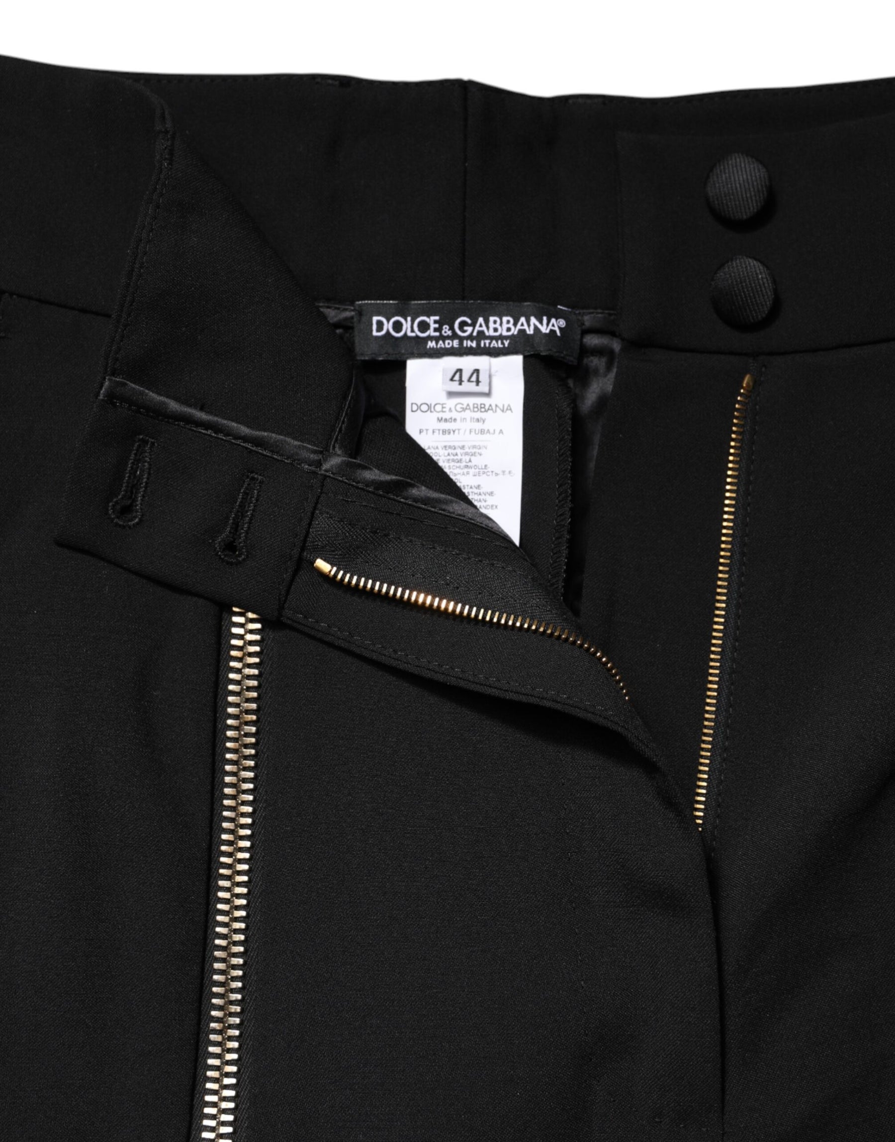 Dolce & Gabbana Black Wool High Waist Zipper Tapered Pants | Regal Royce
