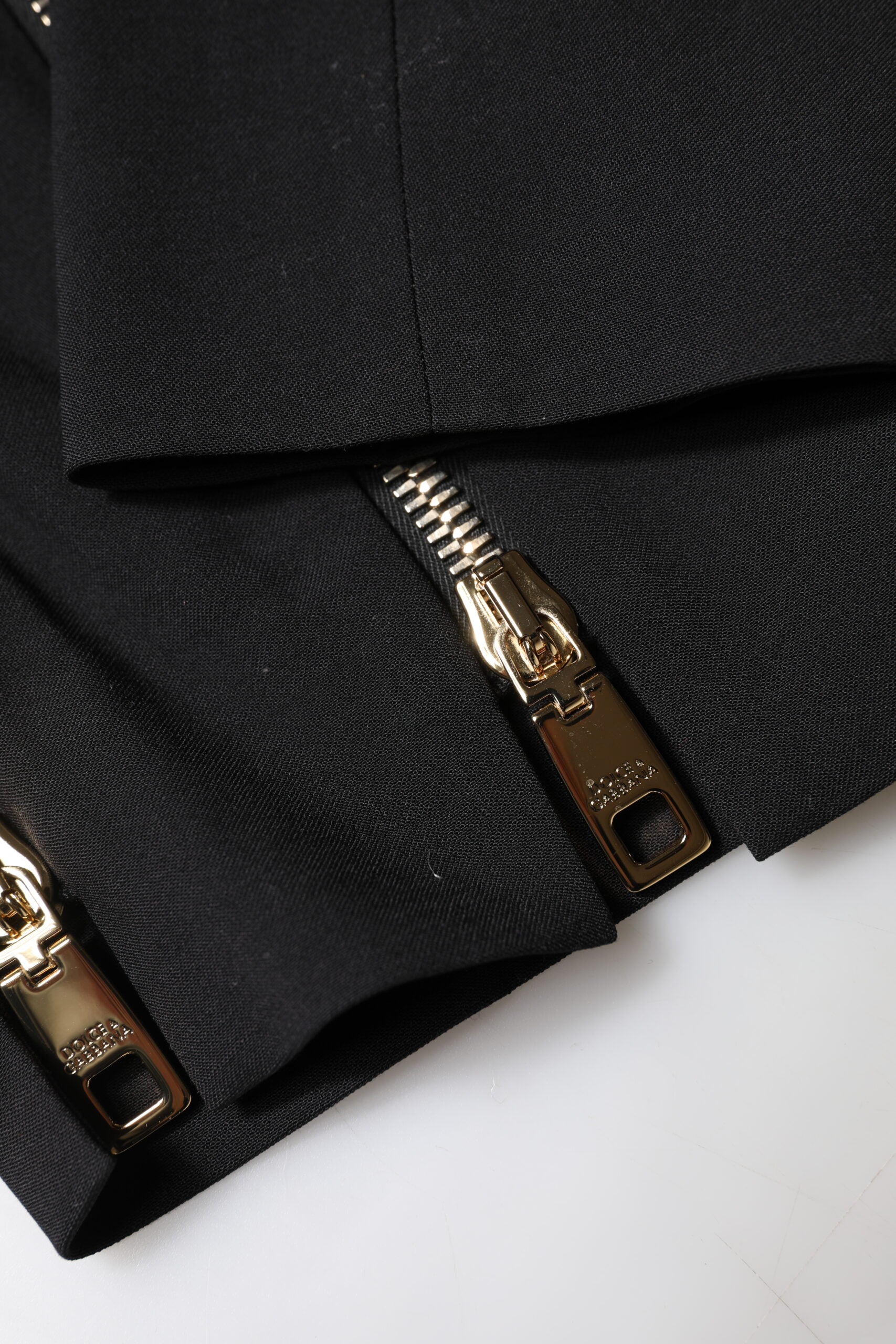 Dolce & Gabbana Black Wool High Waist Zipper Tapered Pants | Regal Royce