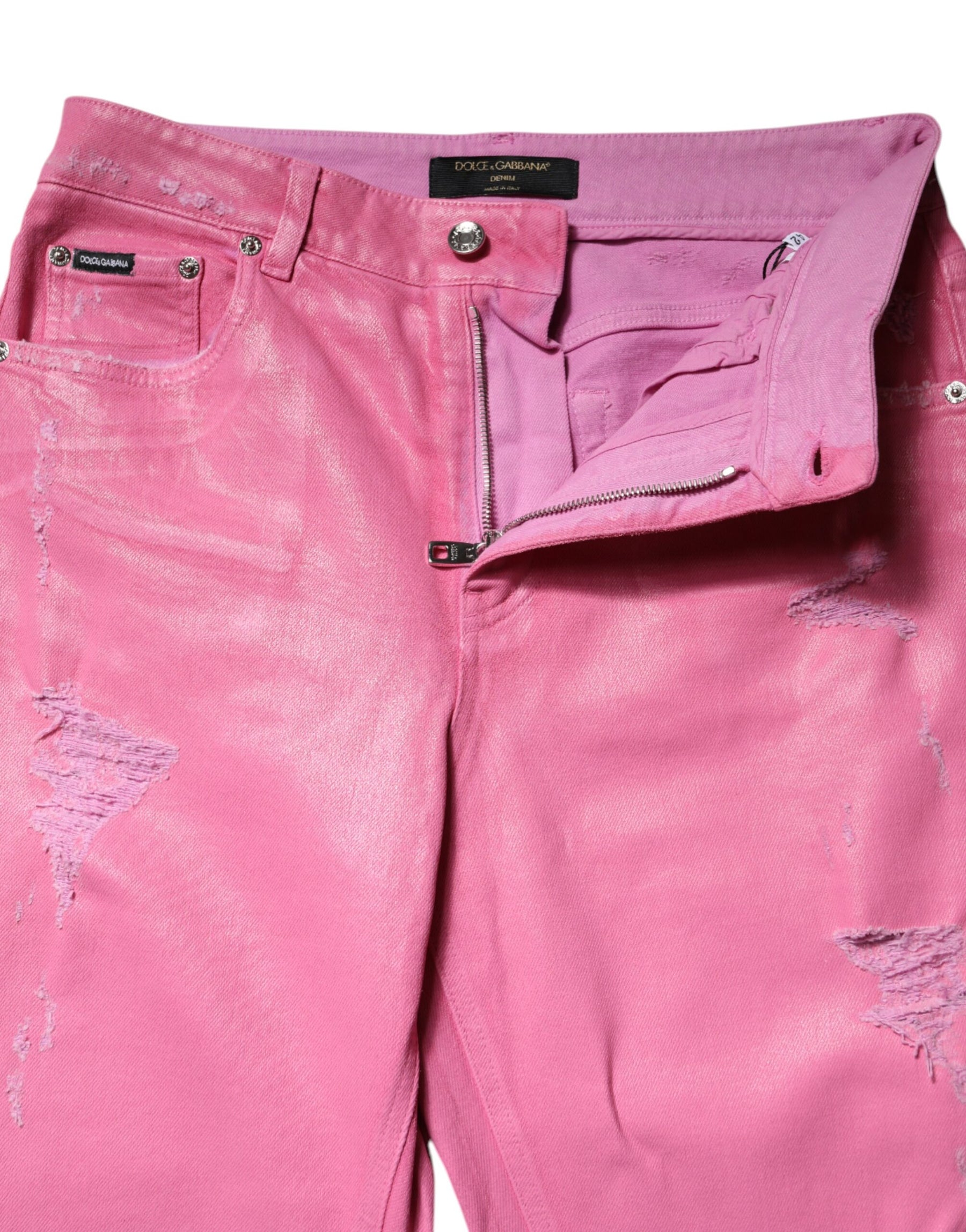 Dolce & Gabbana Pink Tattered Mid Waist Tapered Denim Jeans | Regal Royce