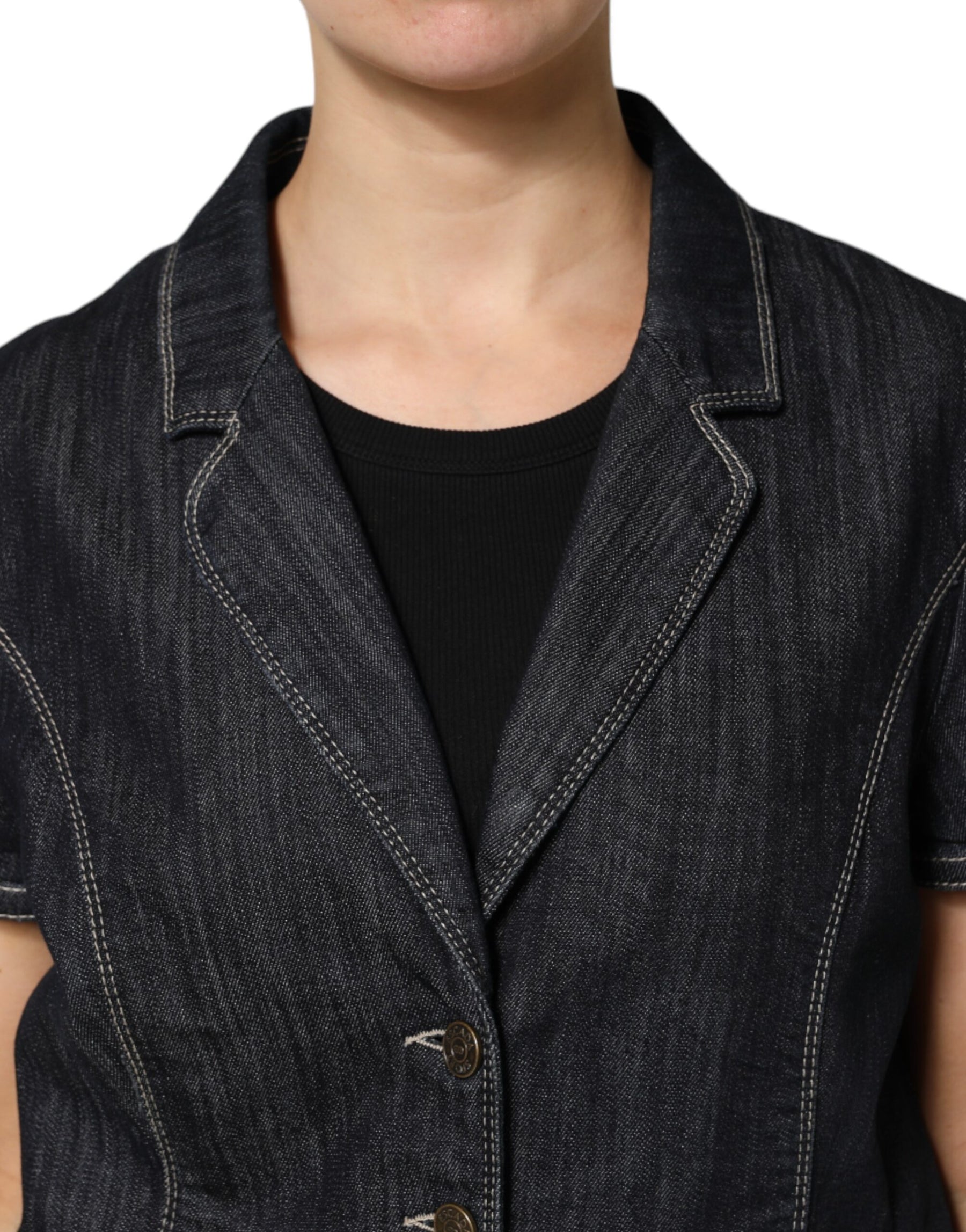 Escada Black Cotton Blend Denim Top Skirt Casual Set | Regal Royce