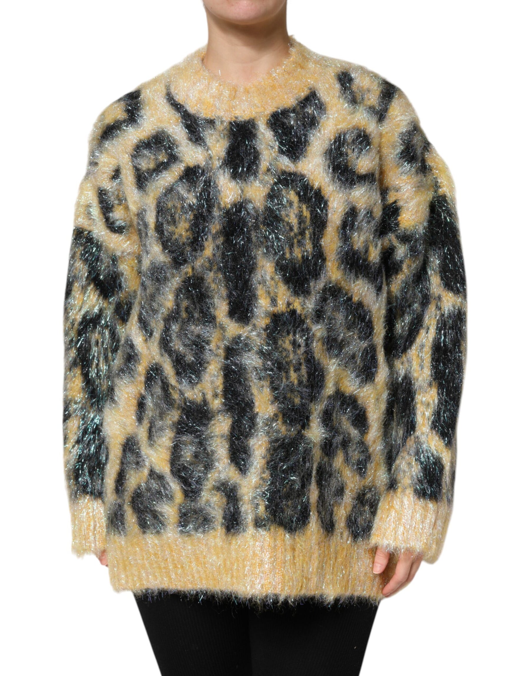 Dolce & Gabbana Multicolor Leopard Mohair Crew Neck Sweater | Regal Royce