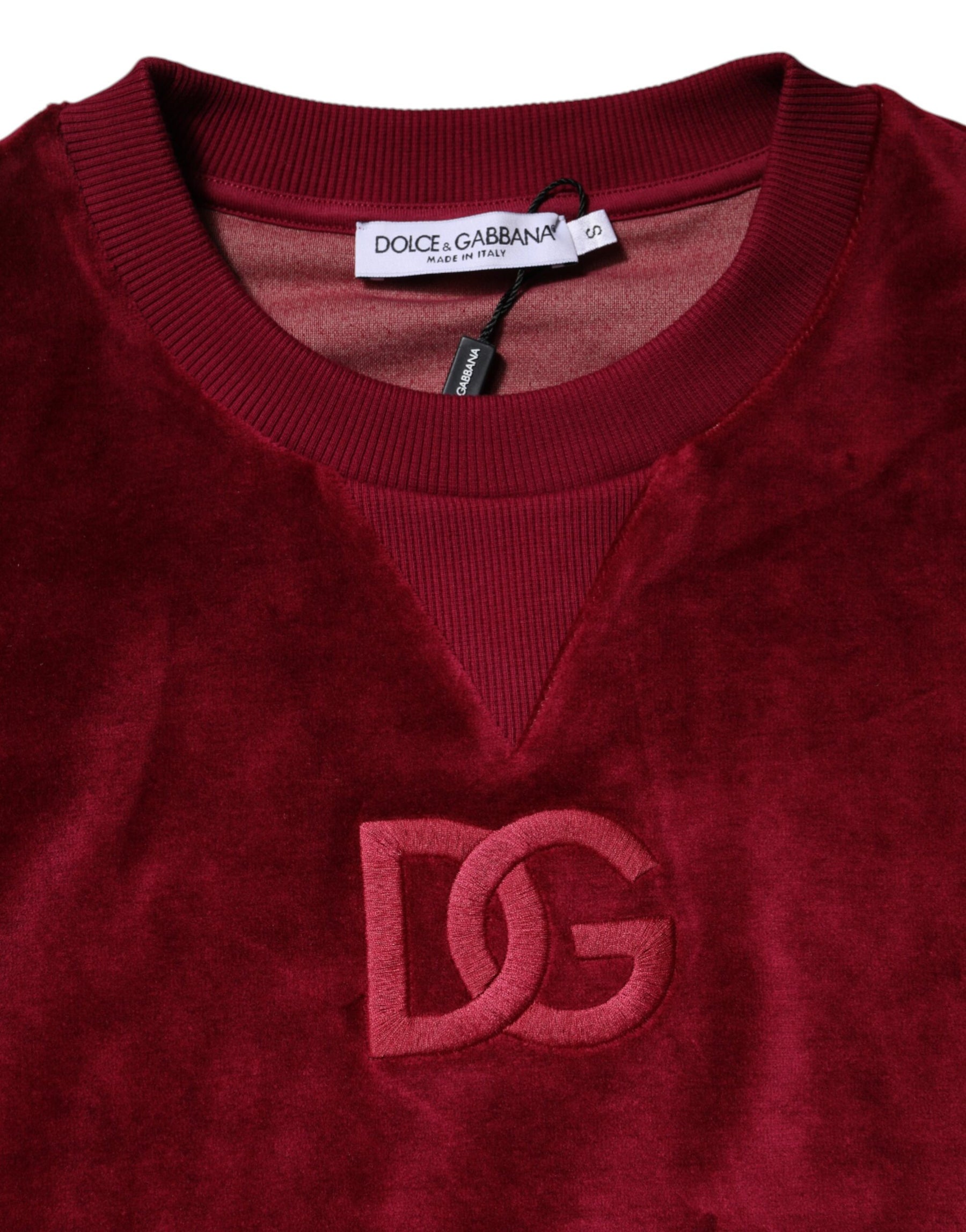 Dolce & Gabbana Red Cotton Velvet Crew Neck Pullover Sweater | Regal Royce