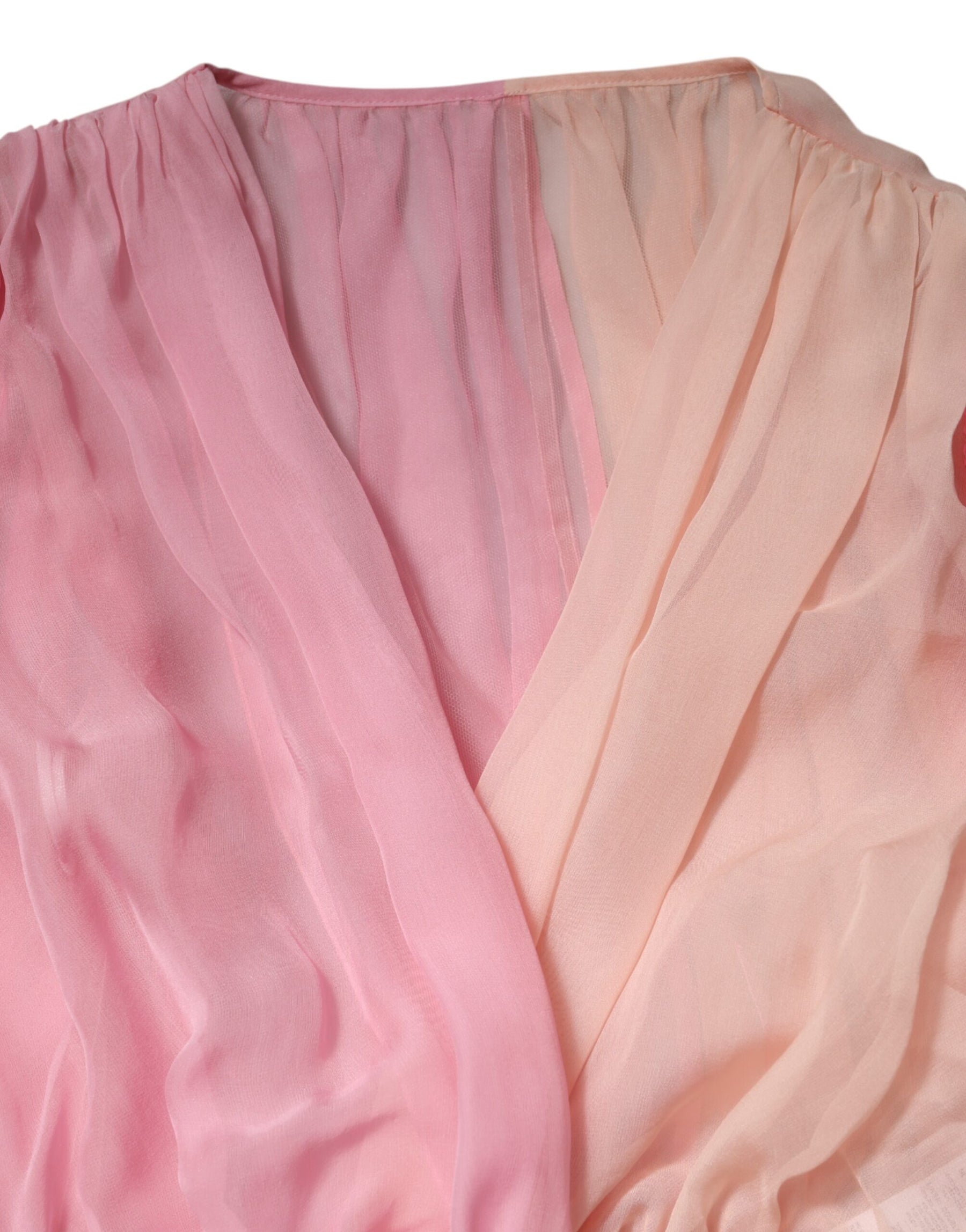 Dolce & Gabbana Pink Plunging V-neck Long Sleeves Blouse Top | Regal Royce