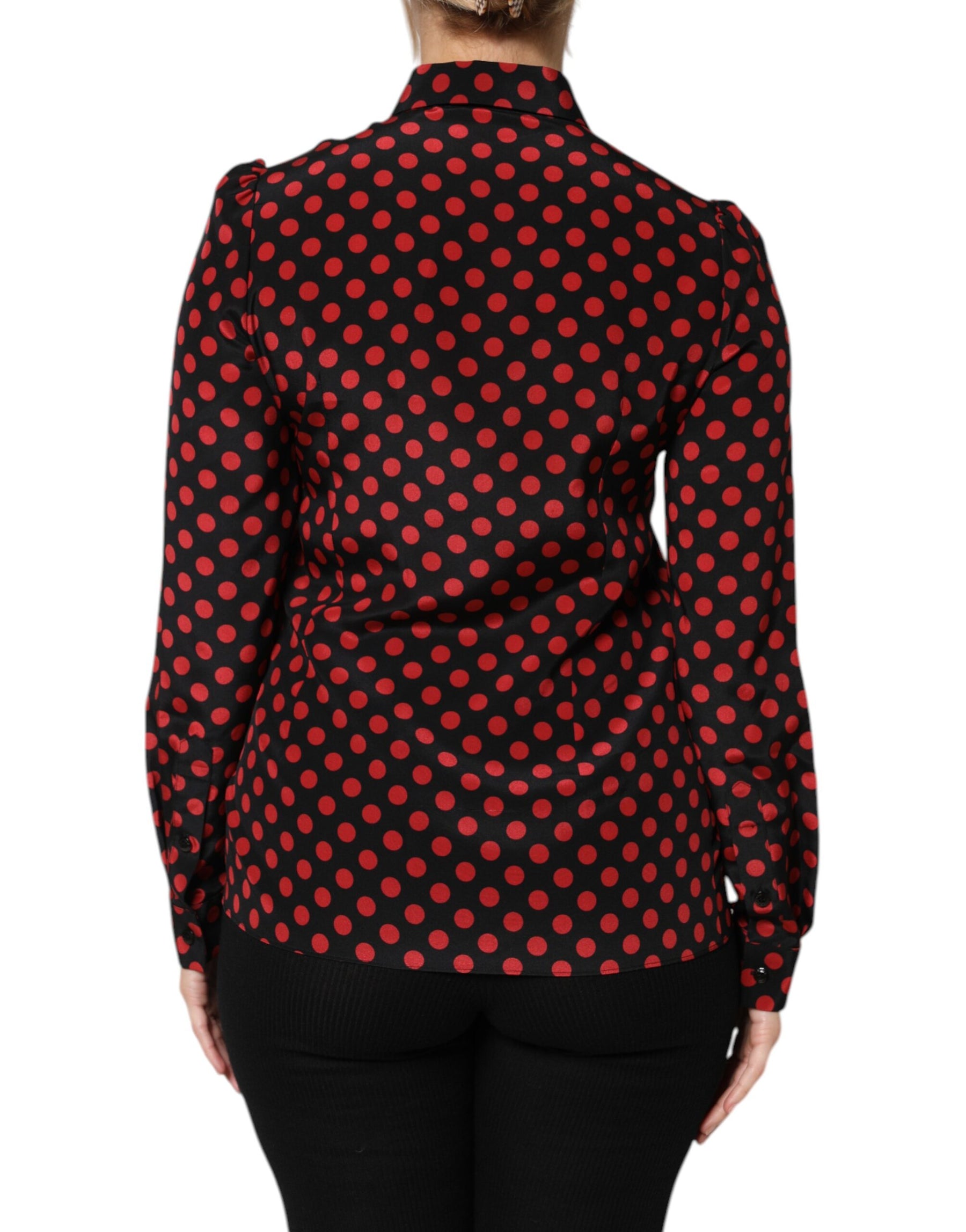 Dolce & Gabbana Black Red Polka Dot Silk Long Sleeves Top | Regal Royce